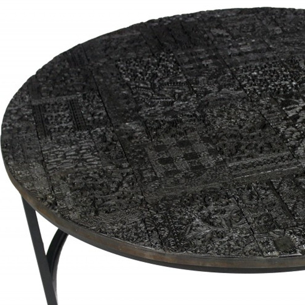 Set of Two Black Iron Round Frame Nested Coffee Tables