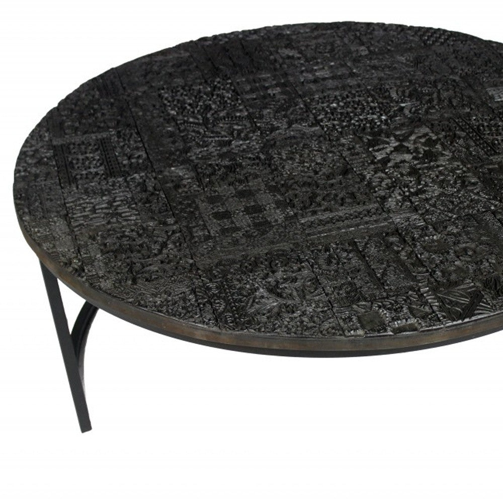 Set of Two Black Iron Round Frame Nested Coffee Tables