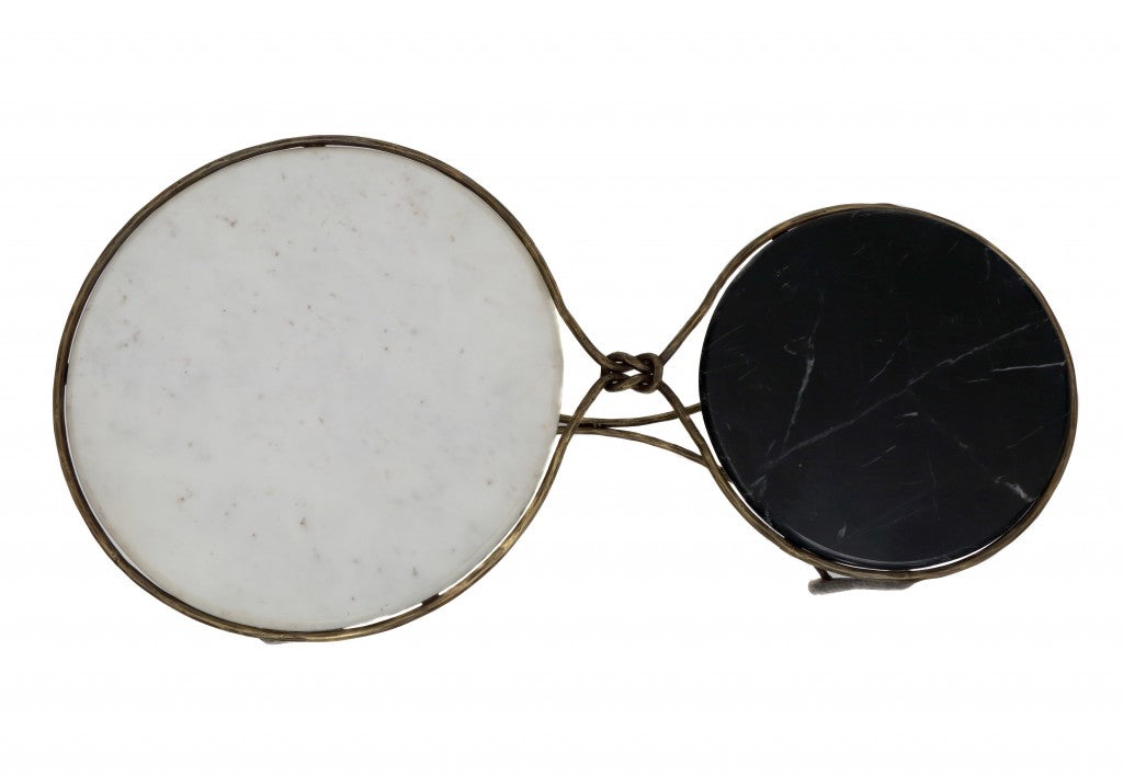 48" Black Ivory and Brass Genuine Marble and Iron Round Frame Coffee Table