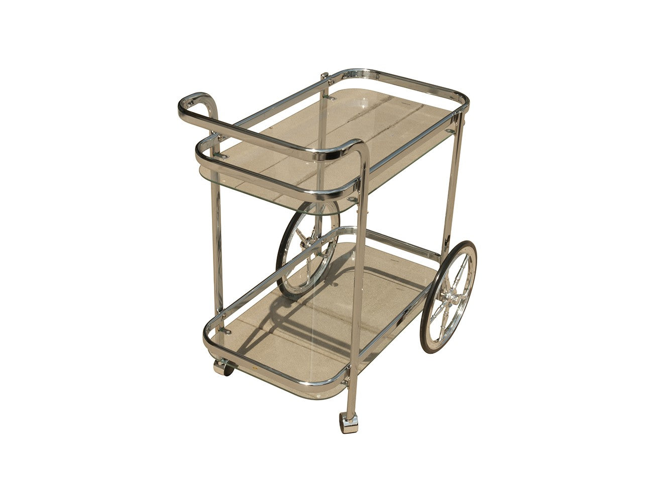 28" Silver Metal And Glass Rolling Trolley Bar Cart