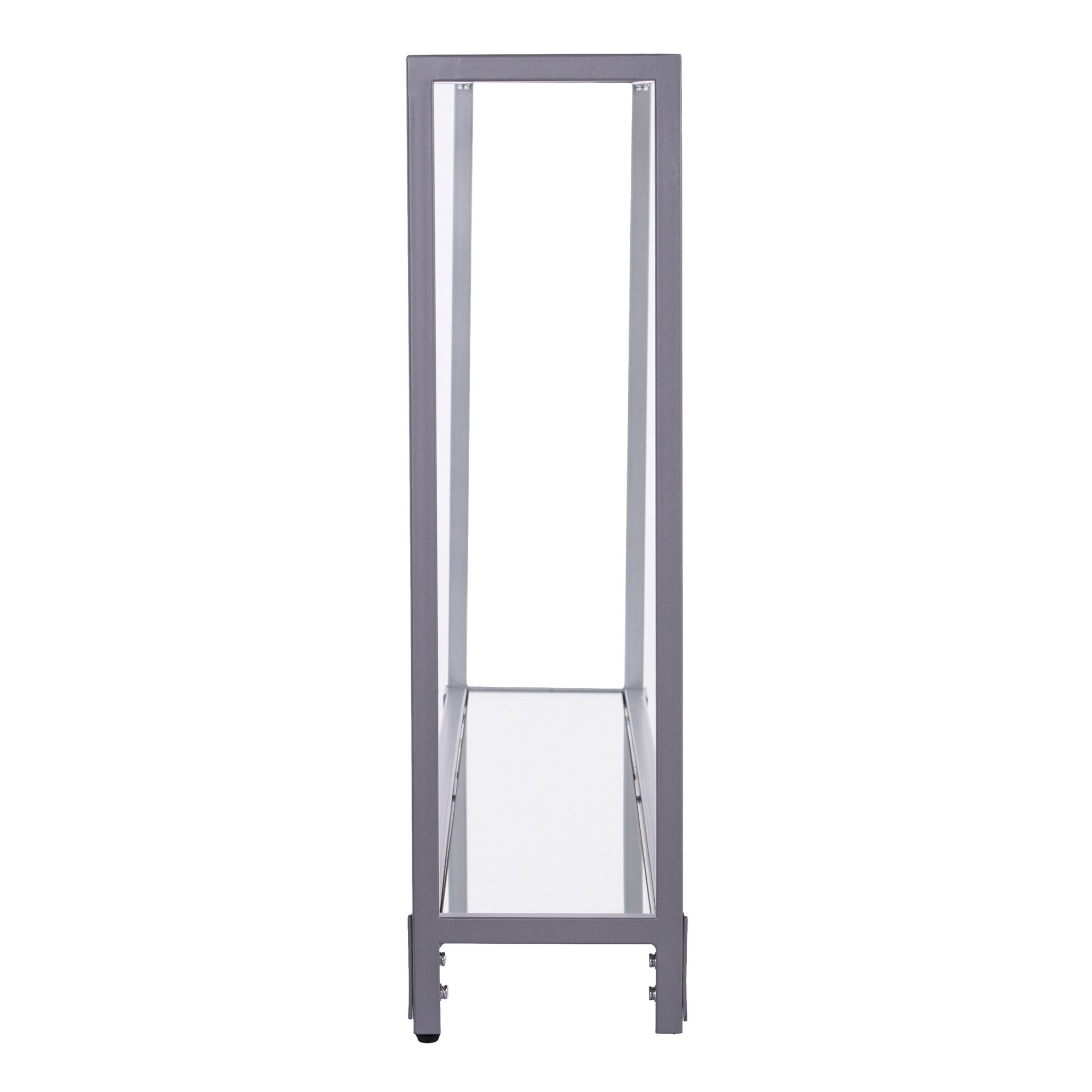 56" Clear and Silver Glass Mirrored Floor Shelf Console Table With Storage