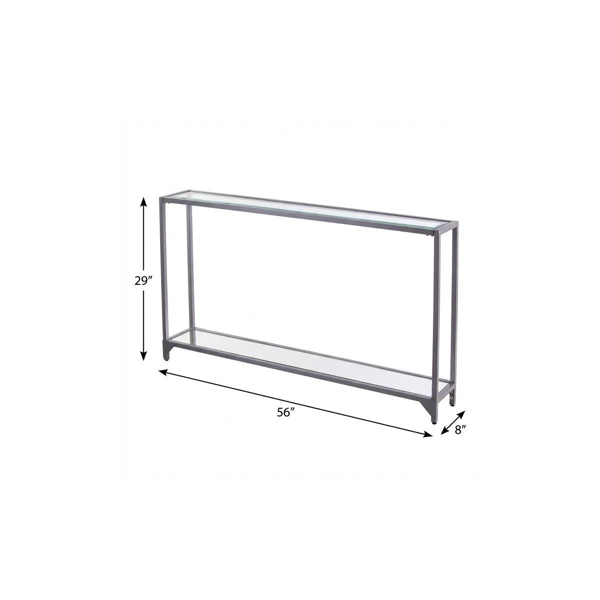 56" Clear and Silver Glass Mirrored Floor Shelf Console Table With Storage