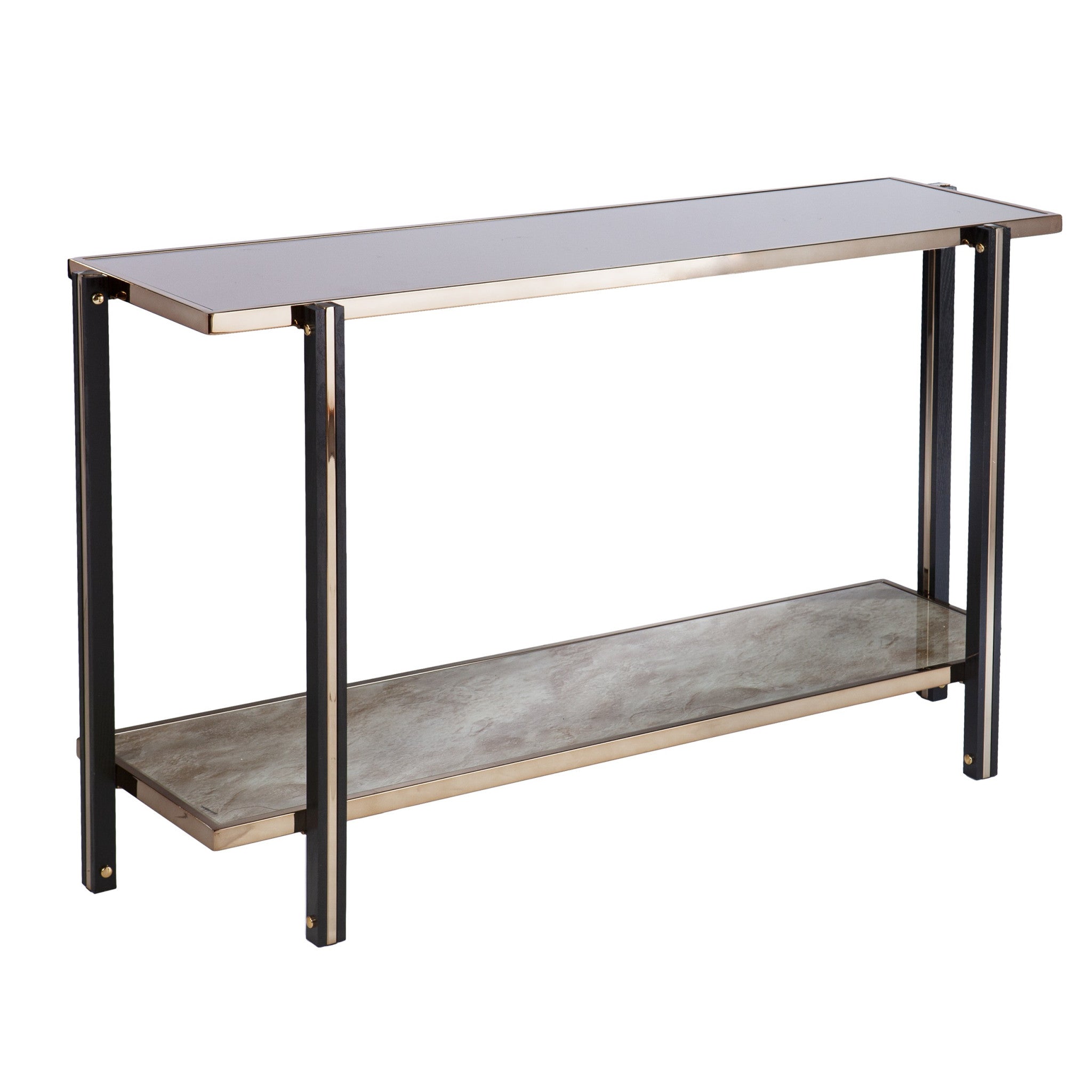 50" Smoky Black and Champagne Mirrored Glass Console Table With Shelf