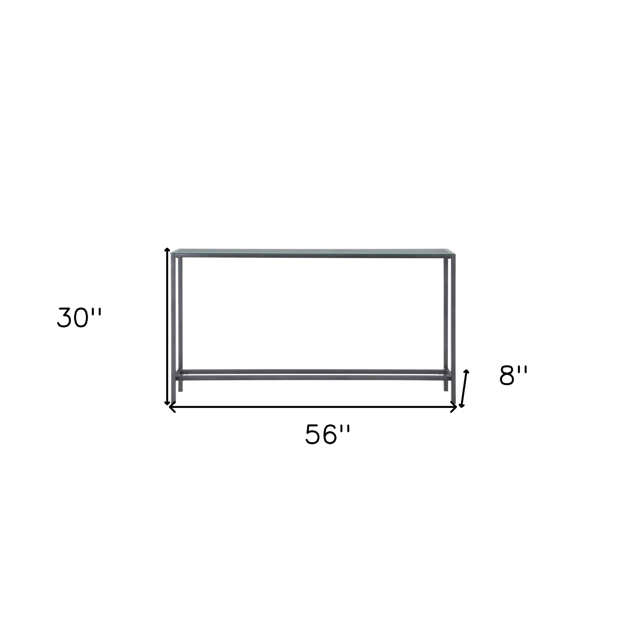 56" Silver and Gunmetal Mirrored Glass and Metal Console Table