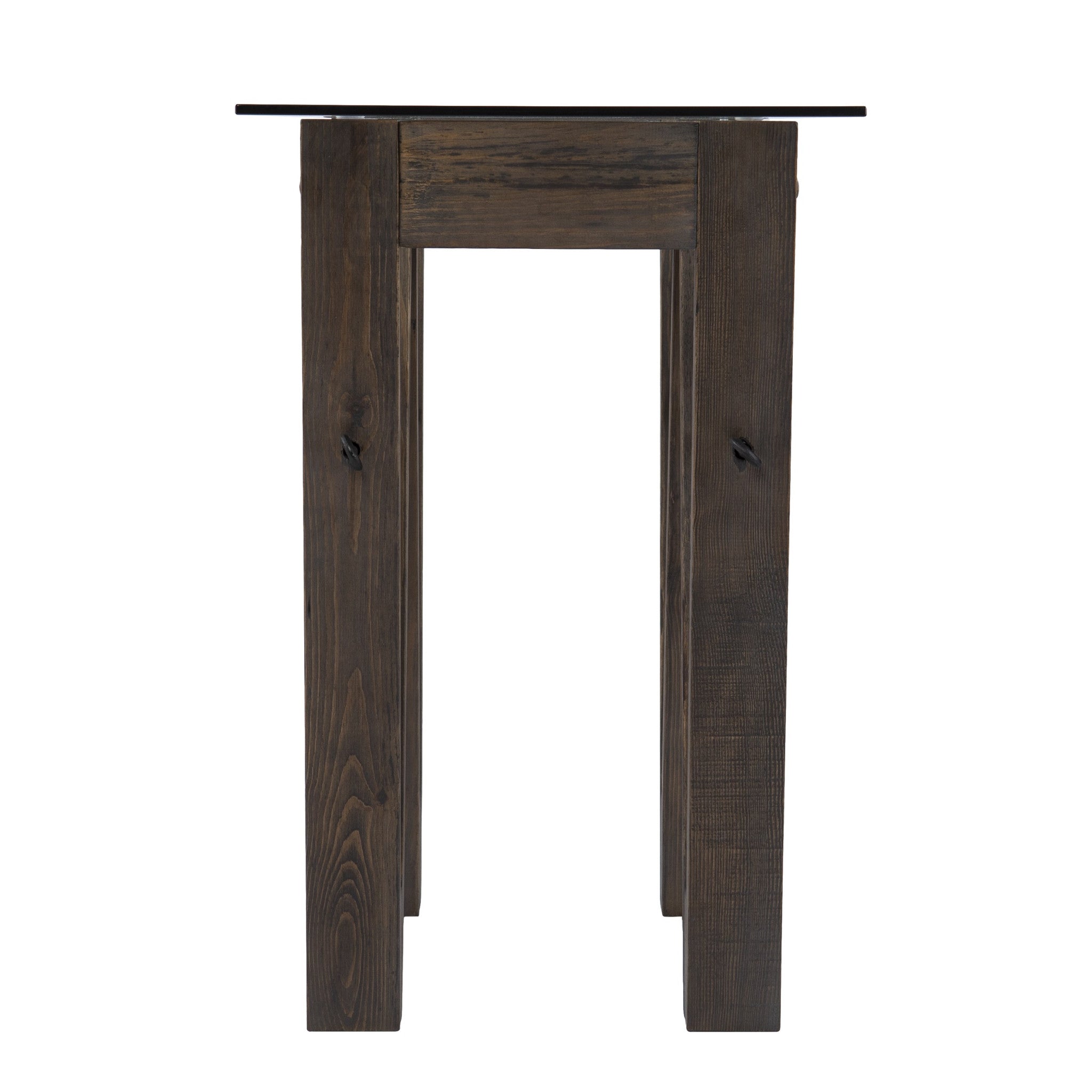 46" Clear Gray and Brown Glass and Solid Wood Abstract Console Table