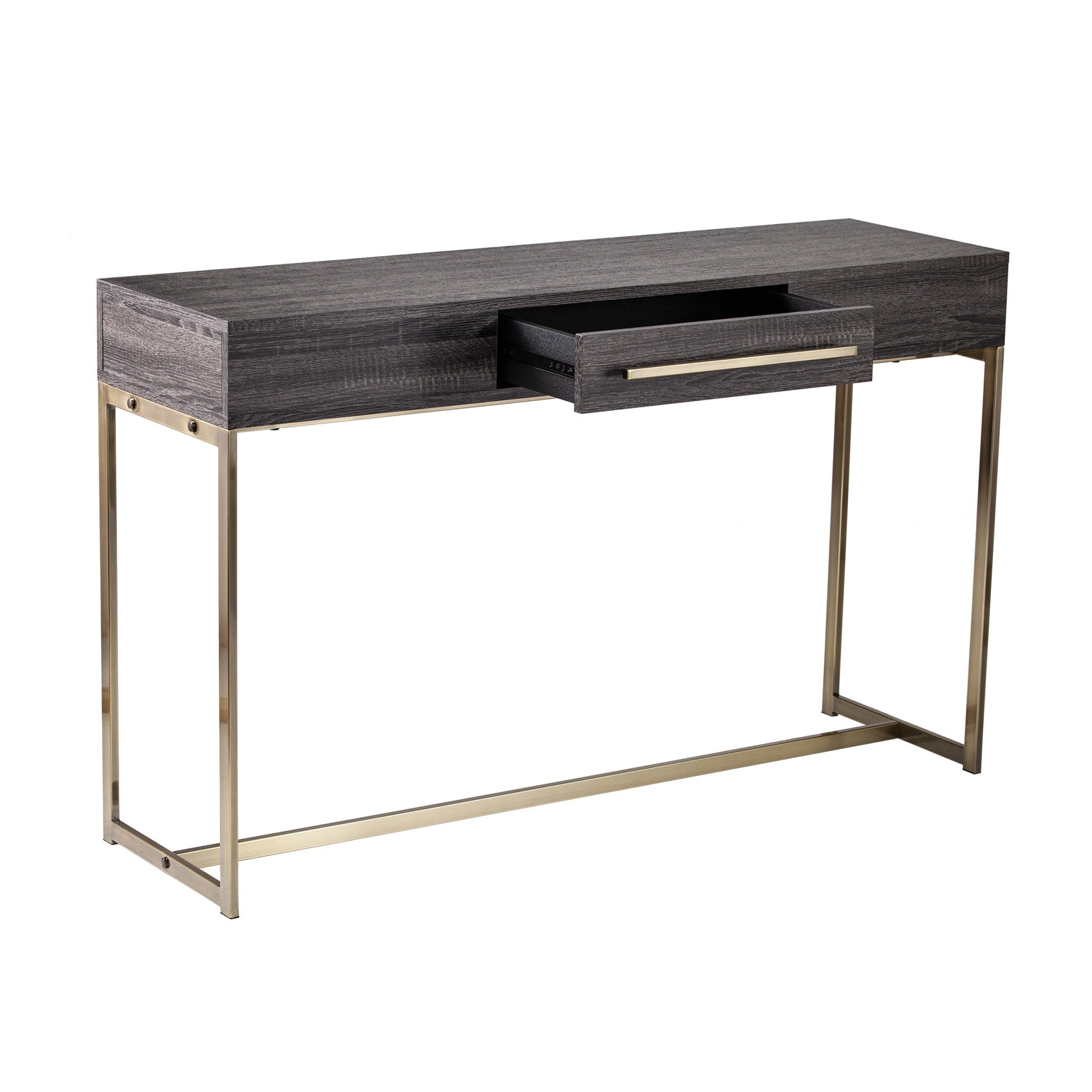 48" Gray and Gold Wood and Metal Frame Console Table With Drawer