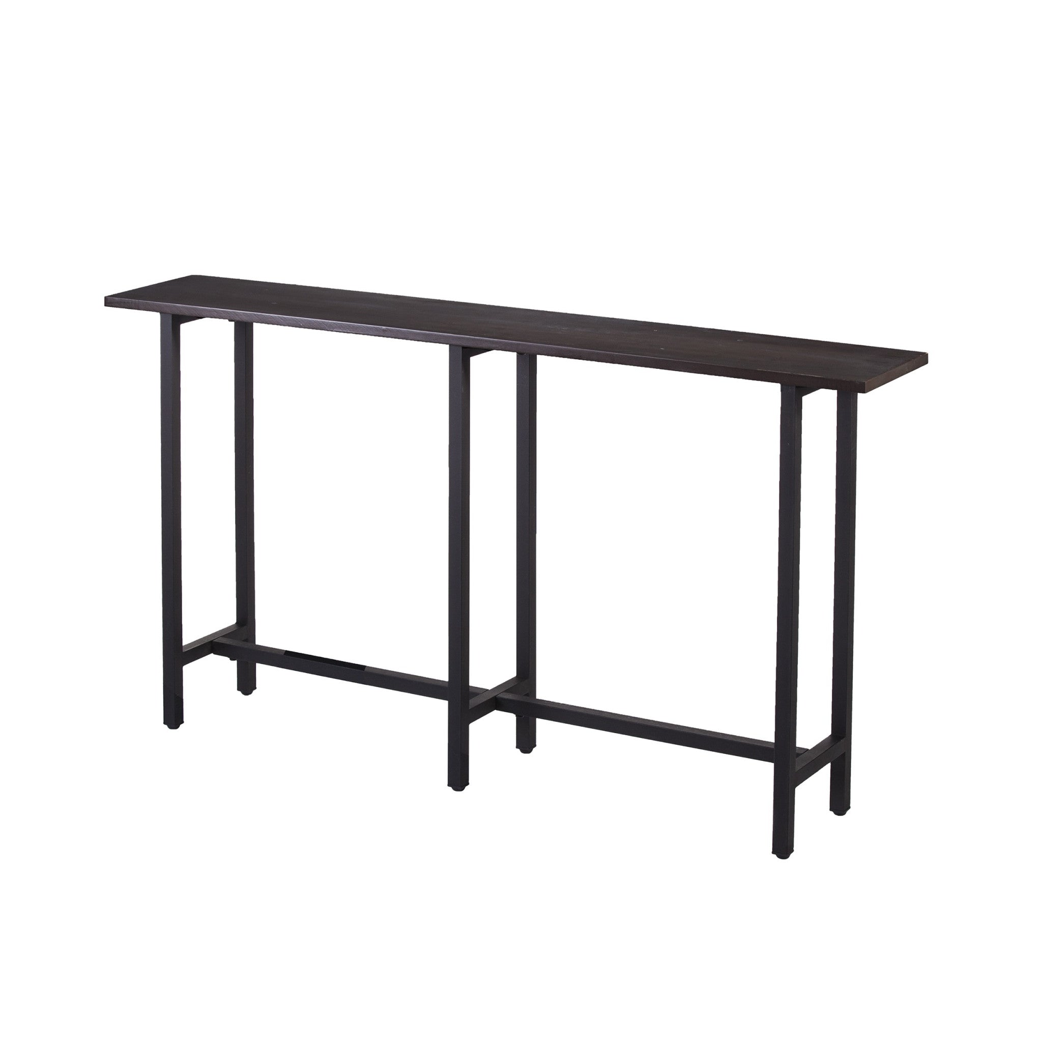 54" Espresso and Black Wood and Iron Console Table