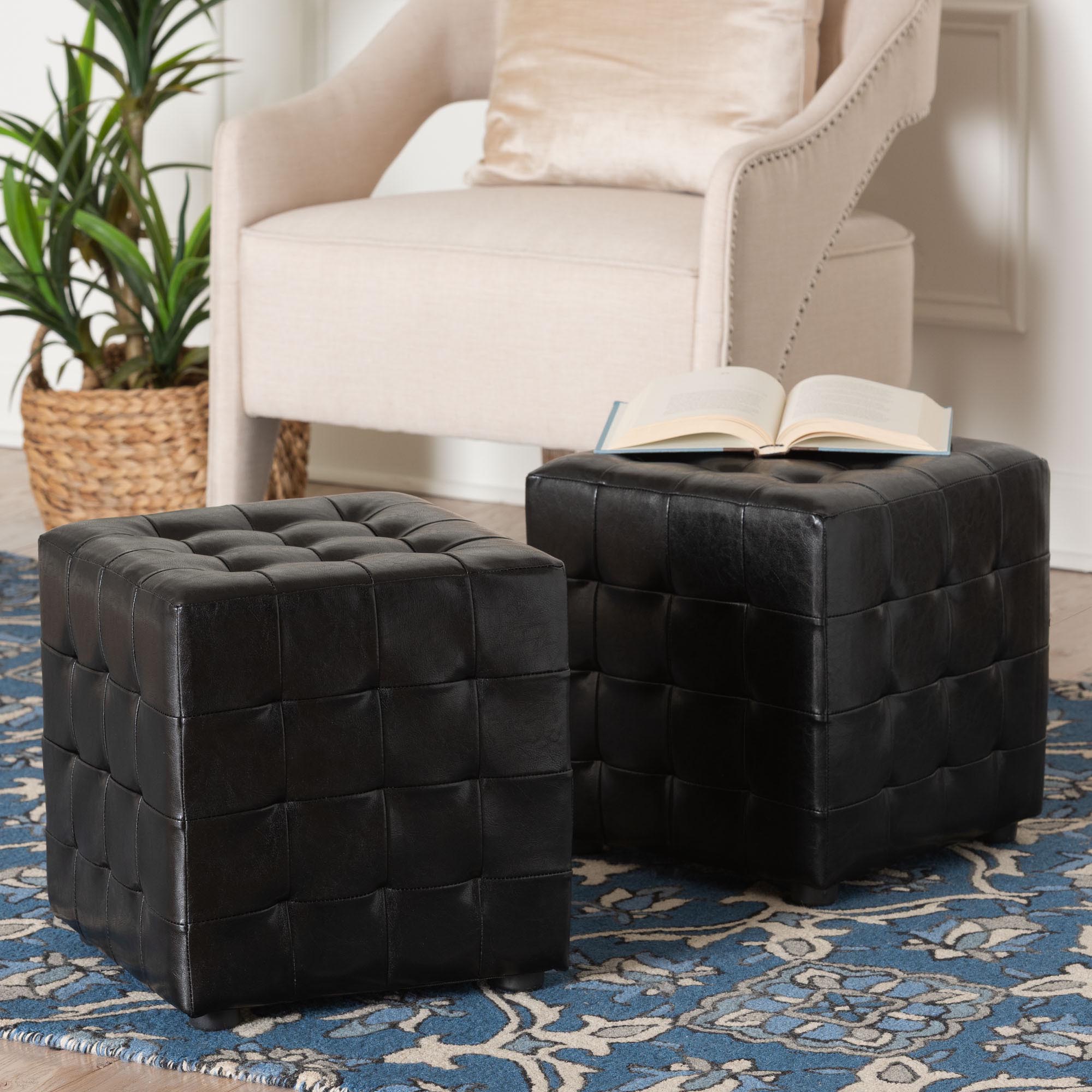 Baxton Studio Siskal Black Modern Cube Ottoman (Set of 2)