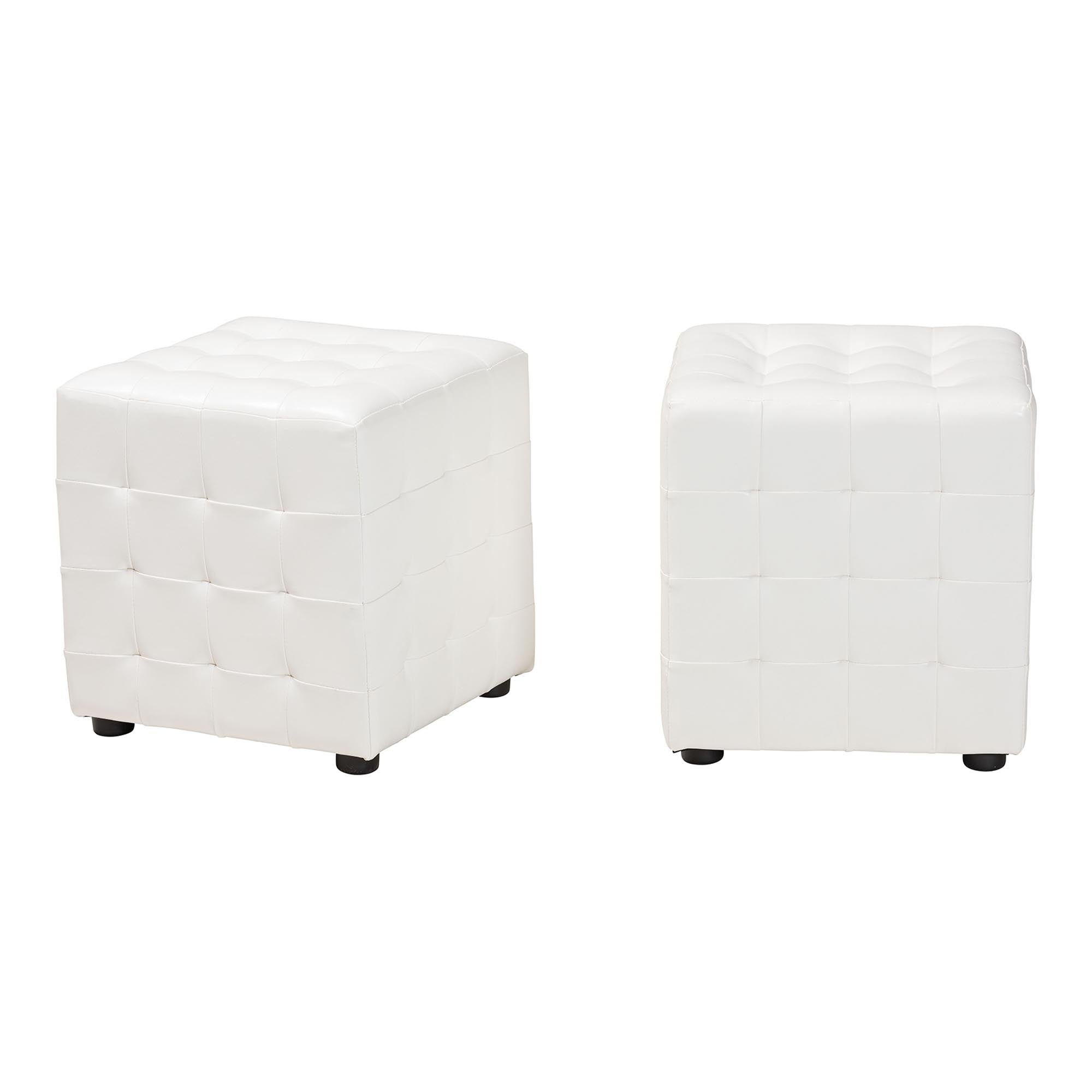 Baxton Studio Siskal White Modern Cube Ottoman (Set of 2)