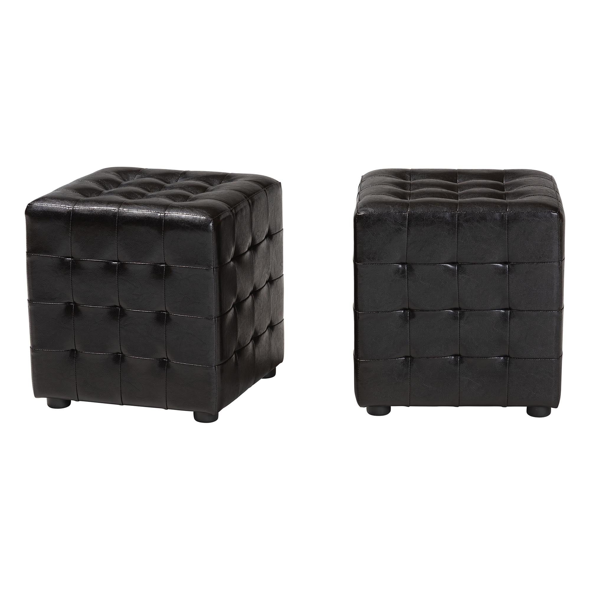 Baxton Studio Siskal Dark Brown Modern Cube Ottoman (Set of 2)