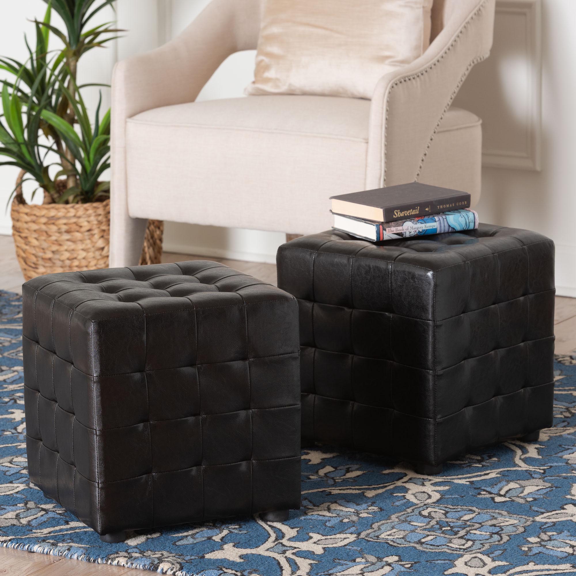 Baxton Studio Siskal Dark Brown Modern Cube Ottoman (Set of 2)