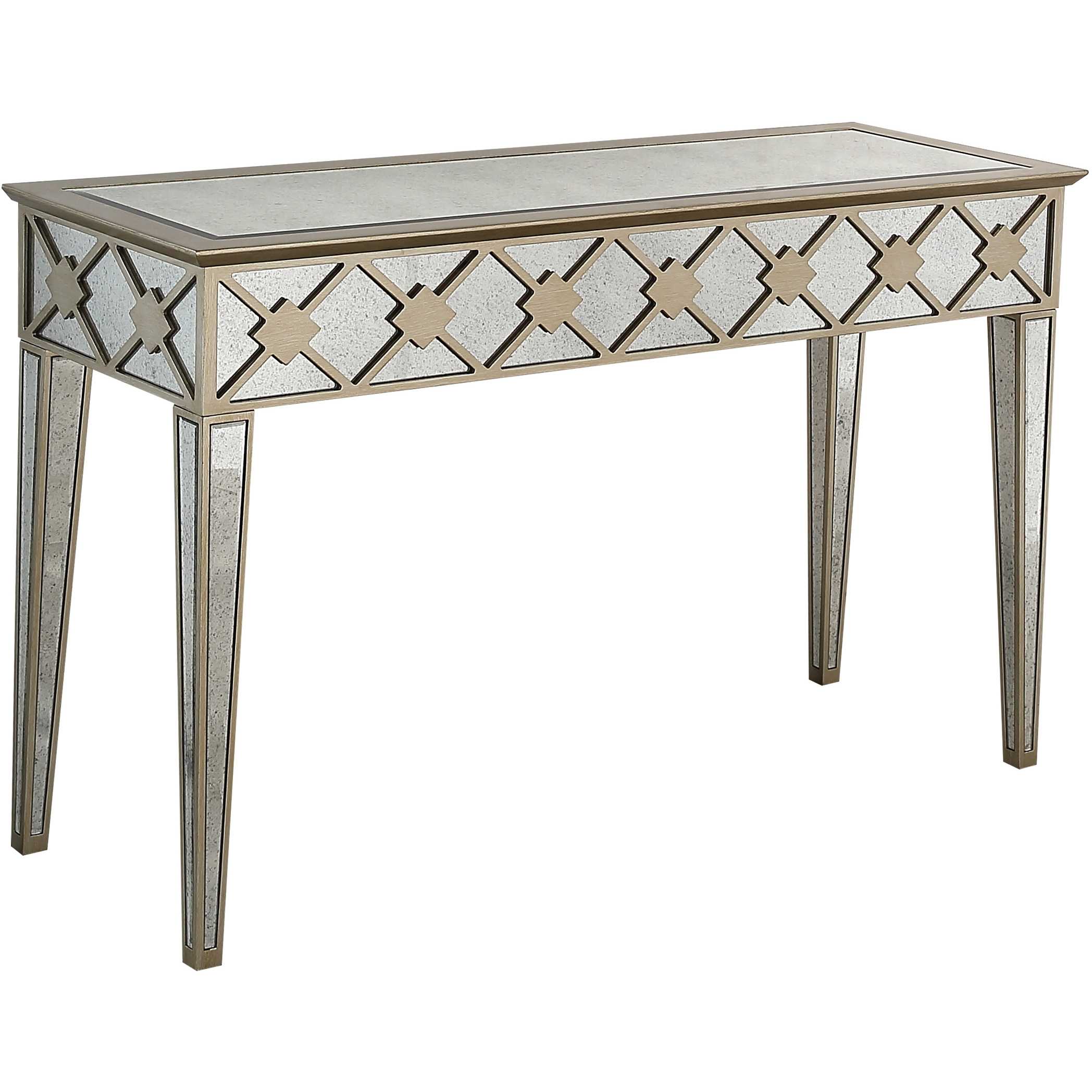 51" Gold and Silver Mirrored Glass Console Table