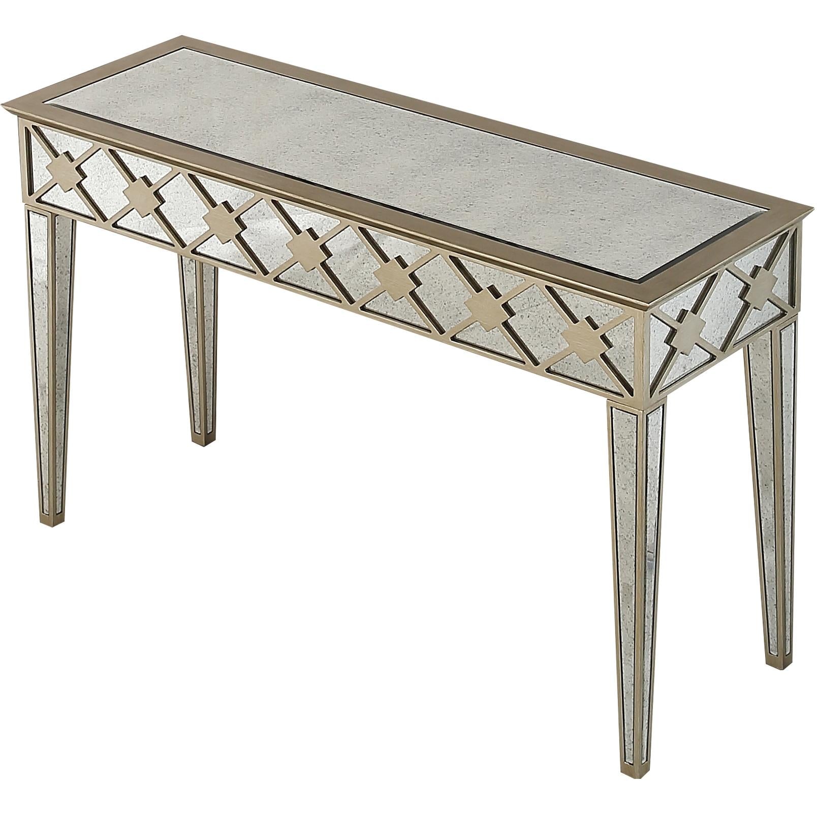51" Gold and Silver Mirrored Glass Console Table