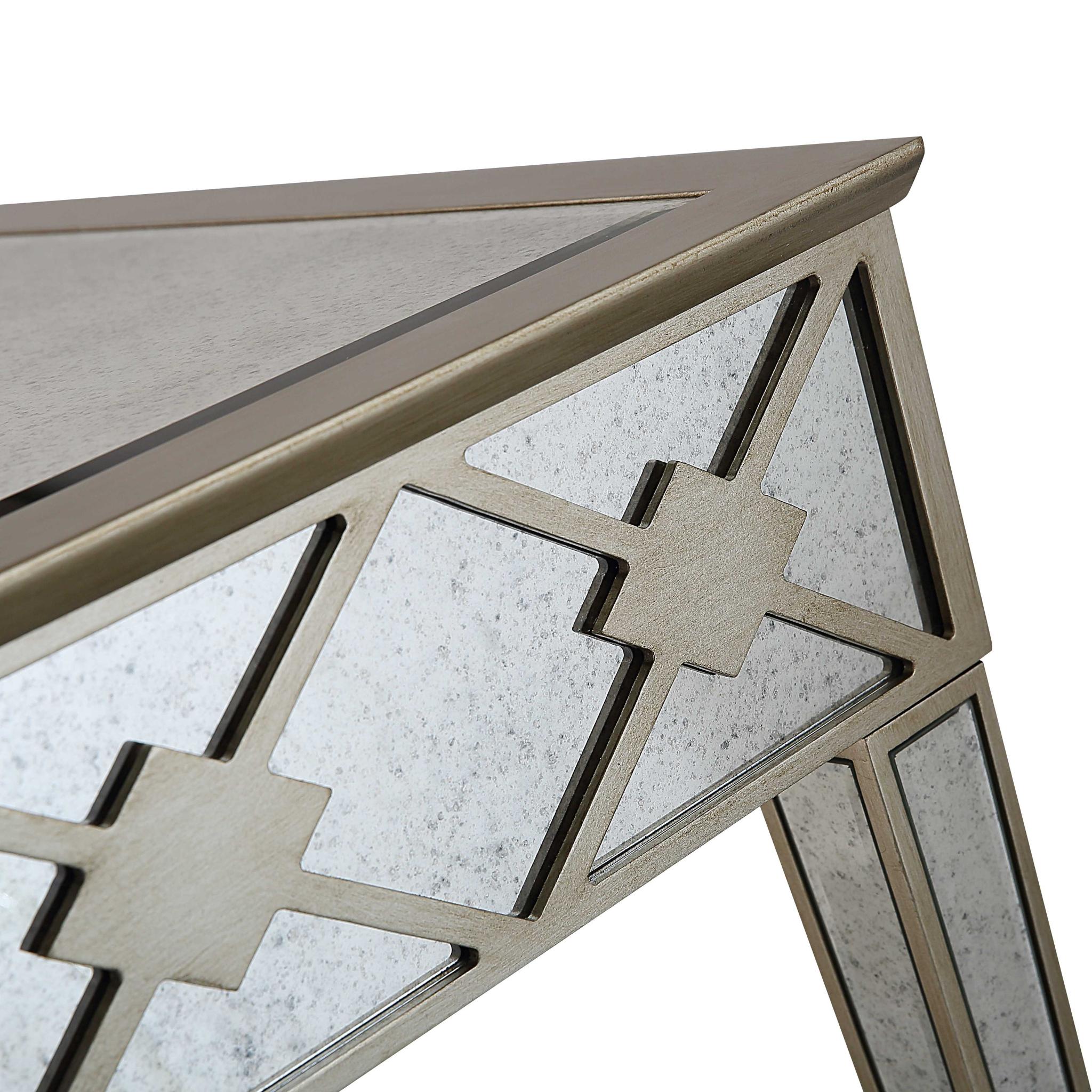 51" Gold and Silver Mirrored Glass Console Table
