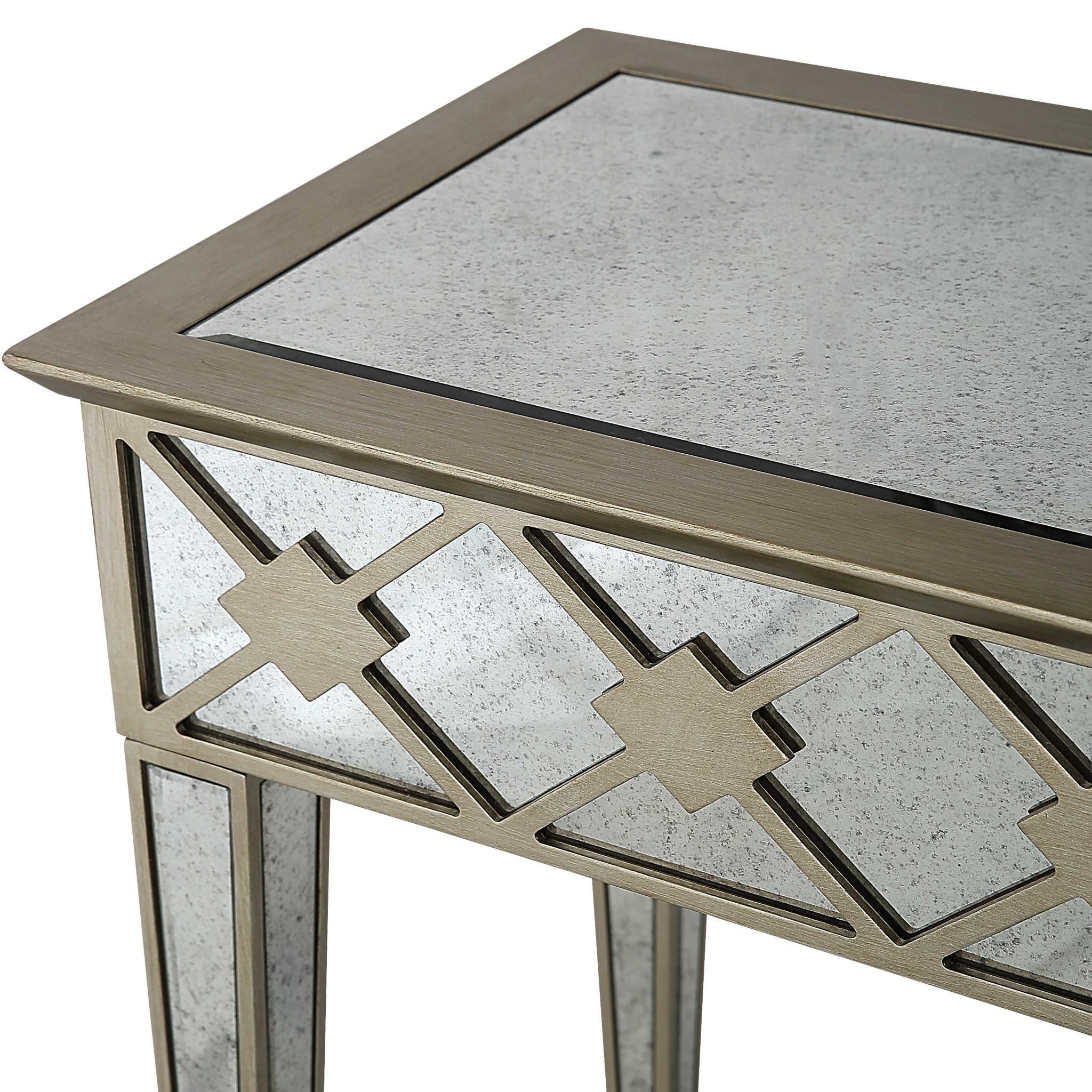 51" Gold and Silver Mirrored Glass Console Table