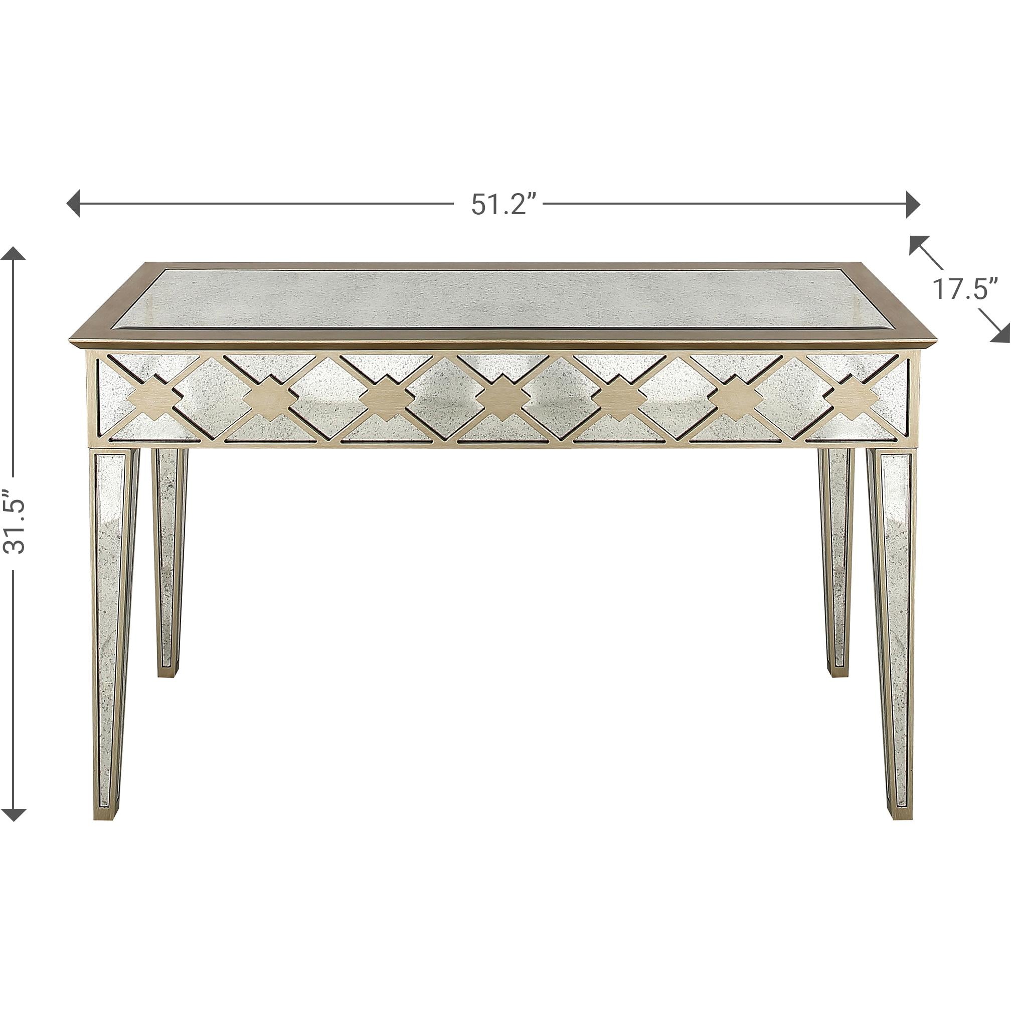 51" Gold and Silver Mirrored Glass Console Table