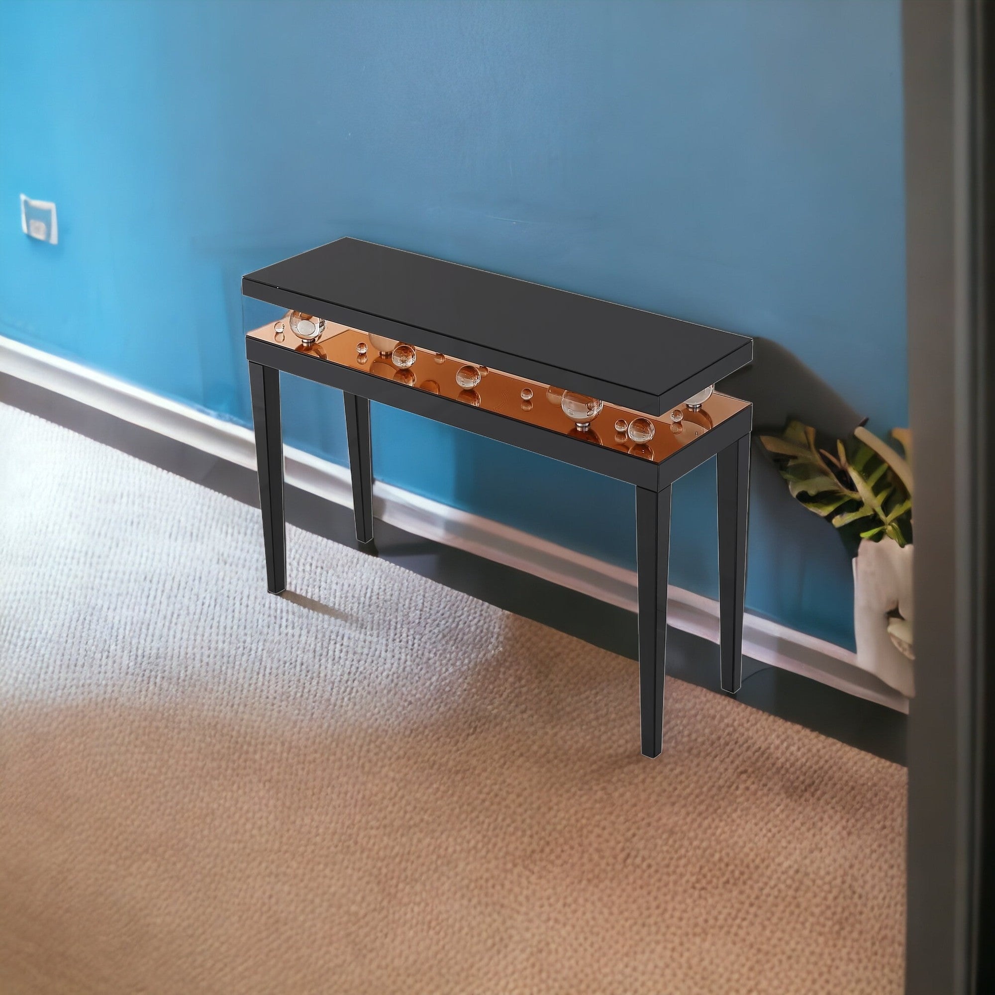 51" Black Mirrored Console Table