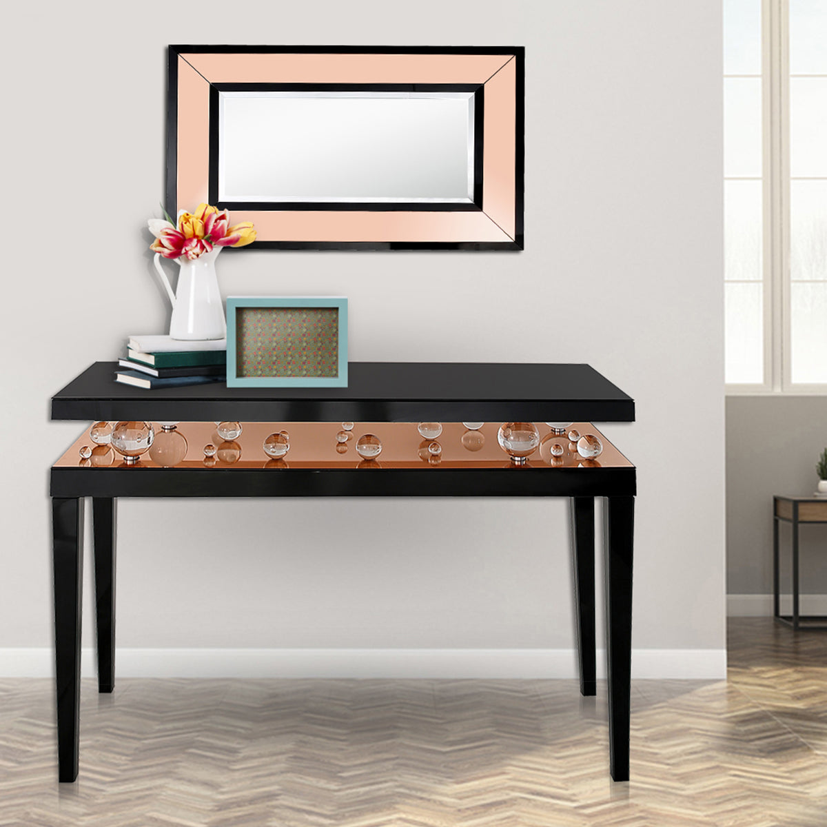 51" Black Mirrored Console Table