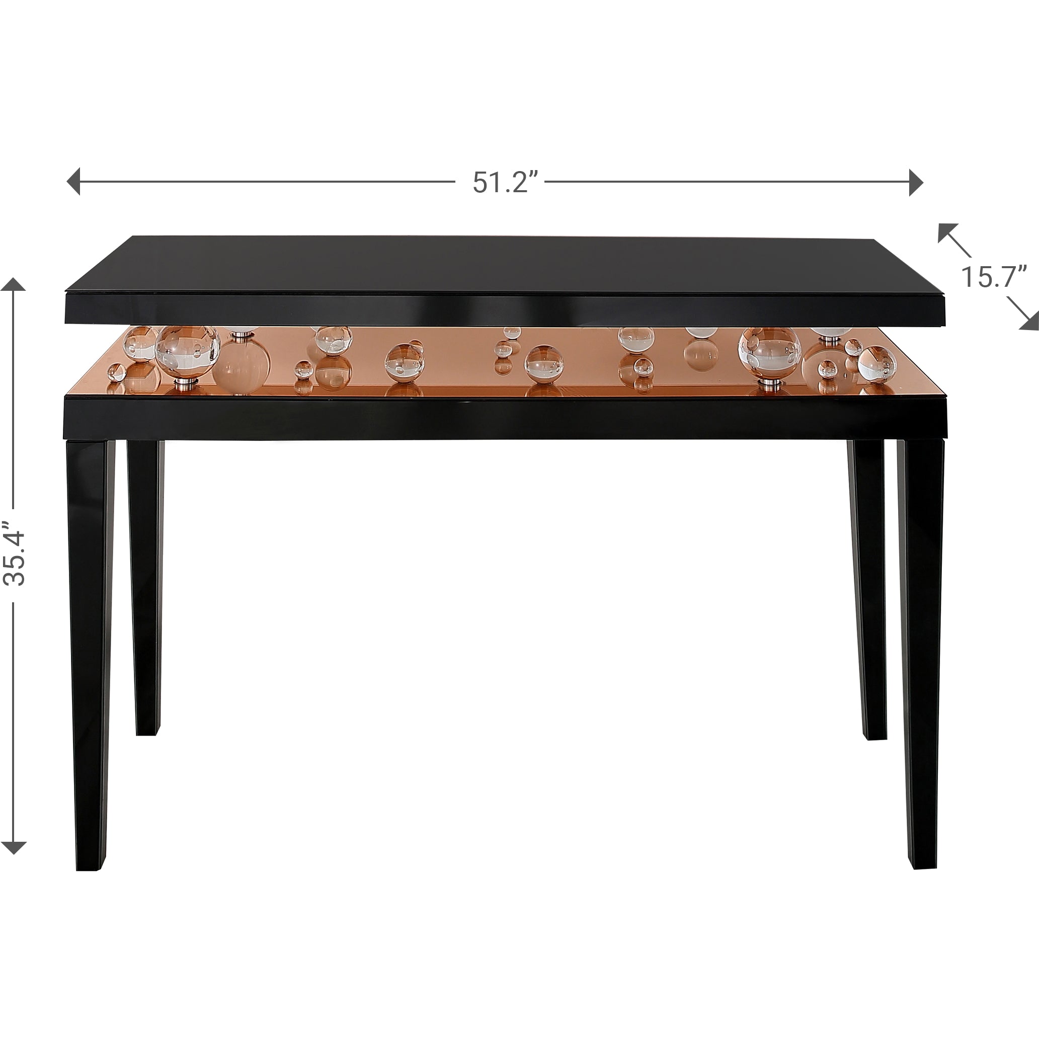51" Black Mirrored Console Table