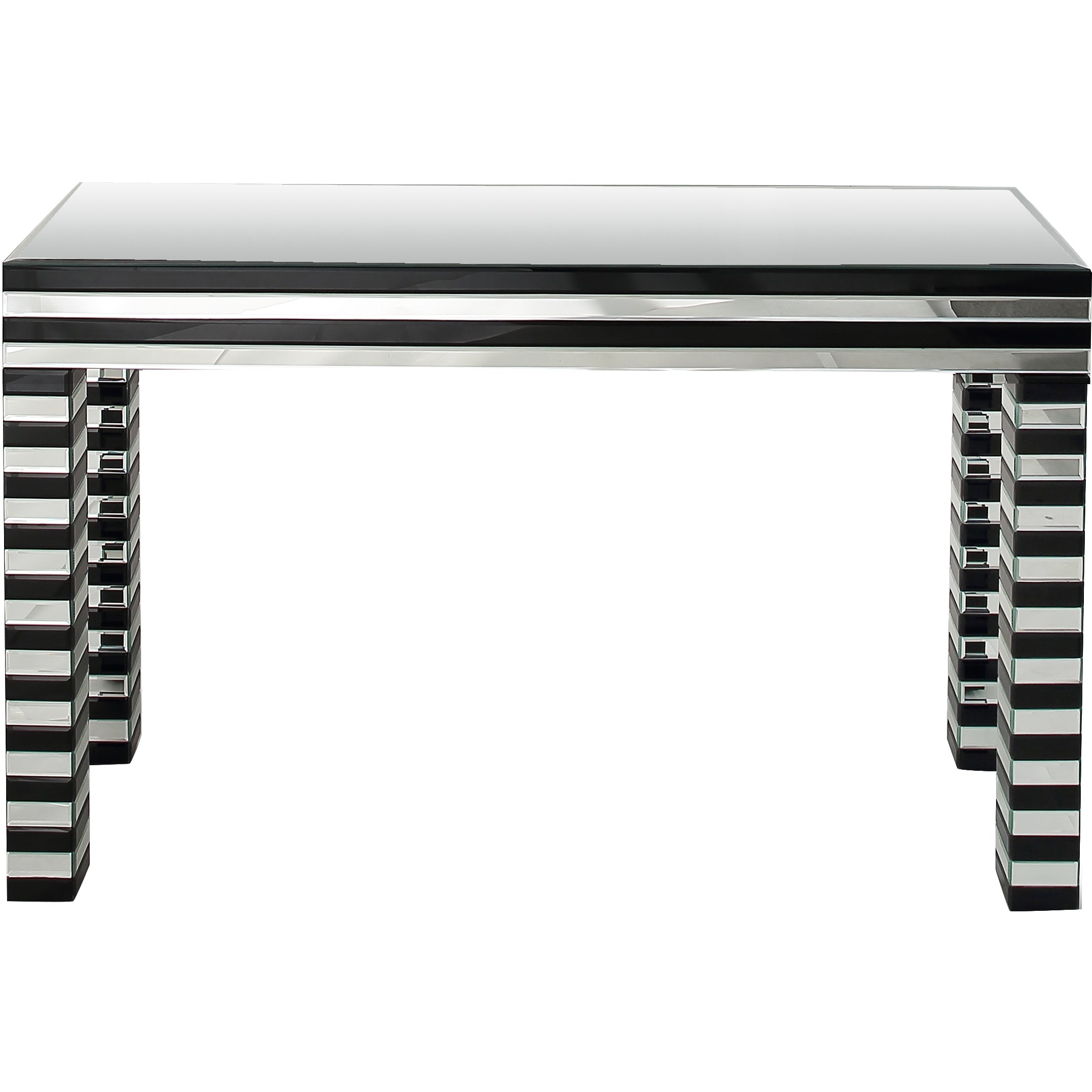 48" Silver and Black Mirrored Glass Console Table