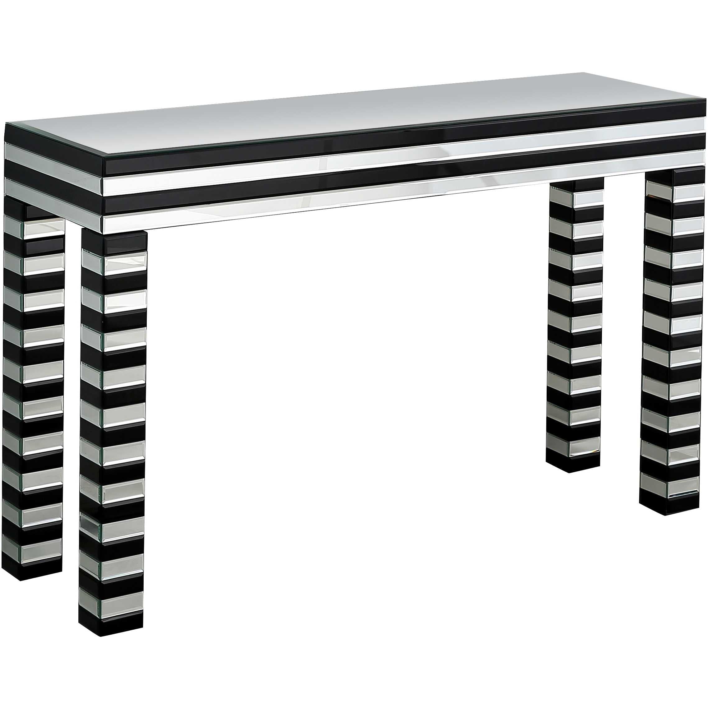 48" Silver and Black Mirrored Glass Console Table