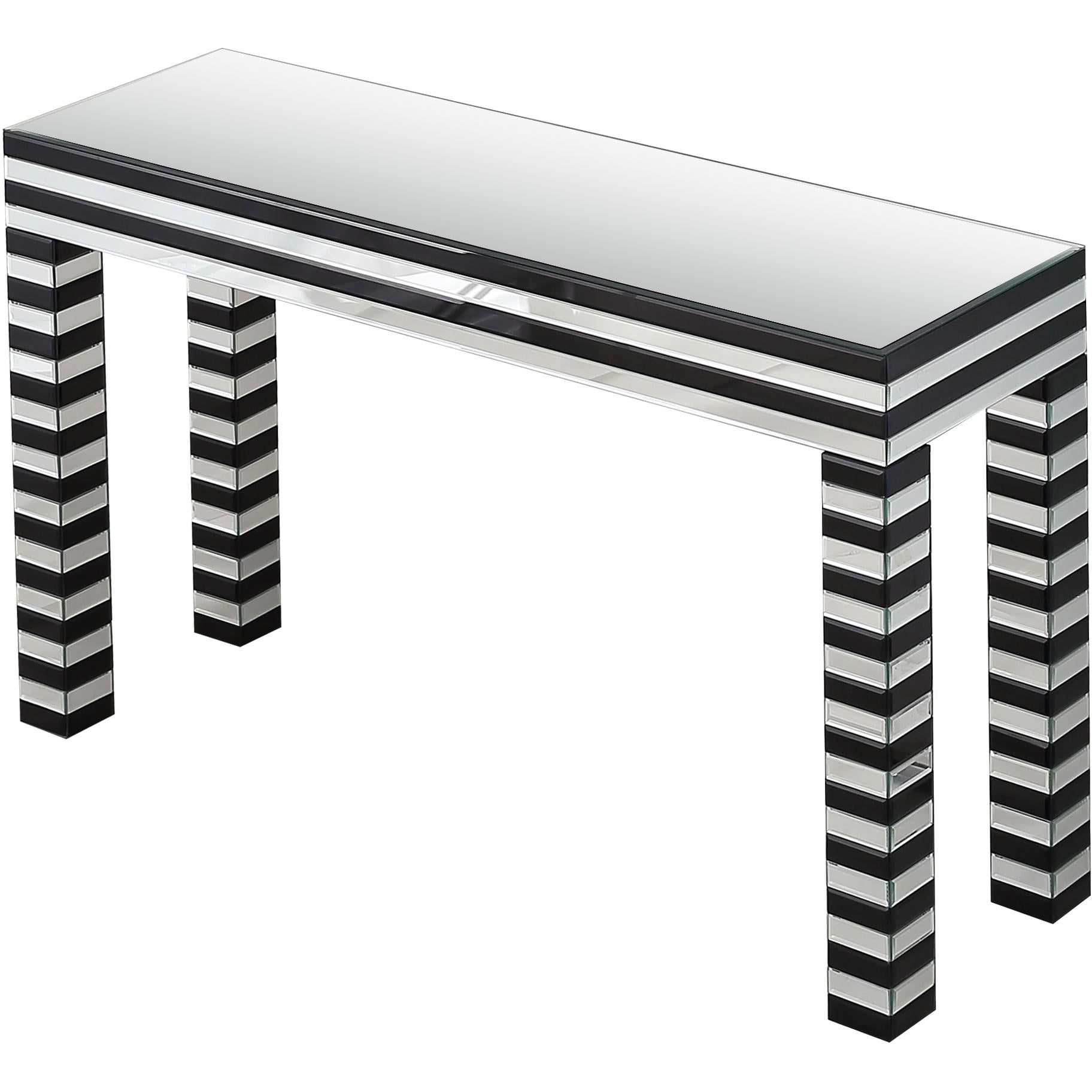 48" Silver and Black Mirrored Glass Console Table