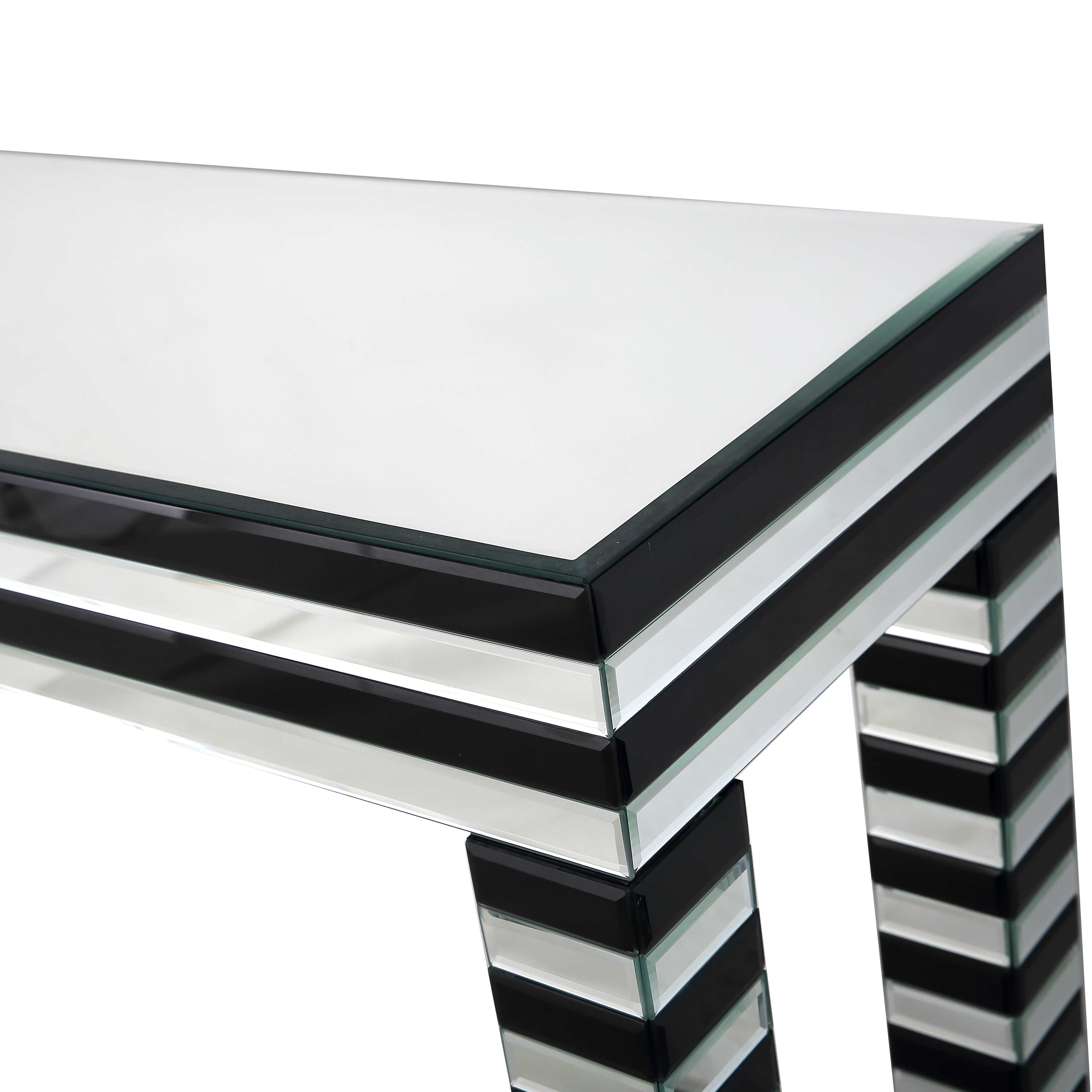 48" Silver and Black Mirrored Glass Console Table