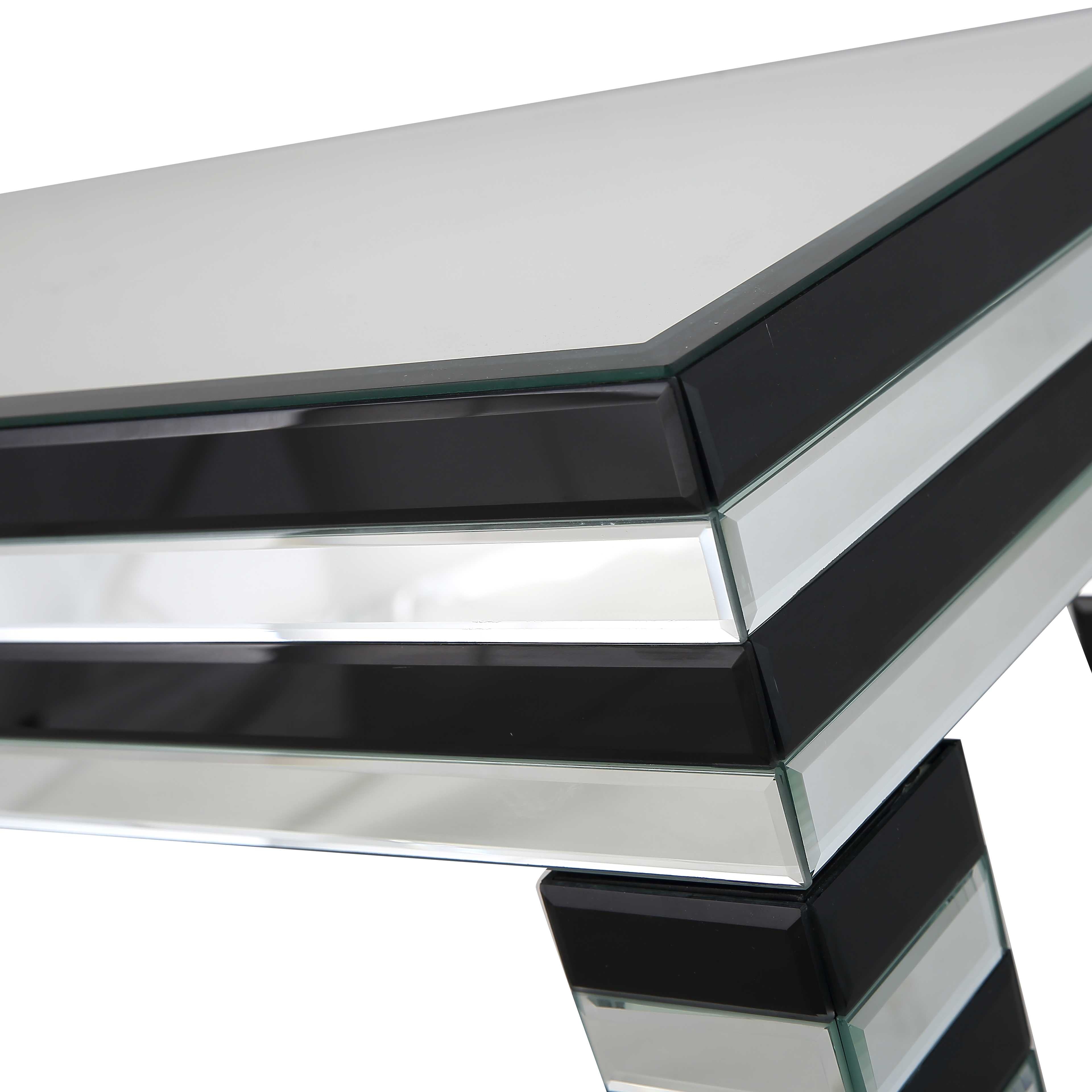 48" Silver and Black Mirrored Glass Console Table