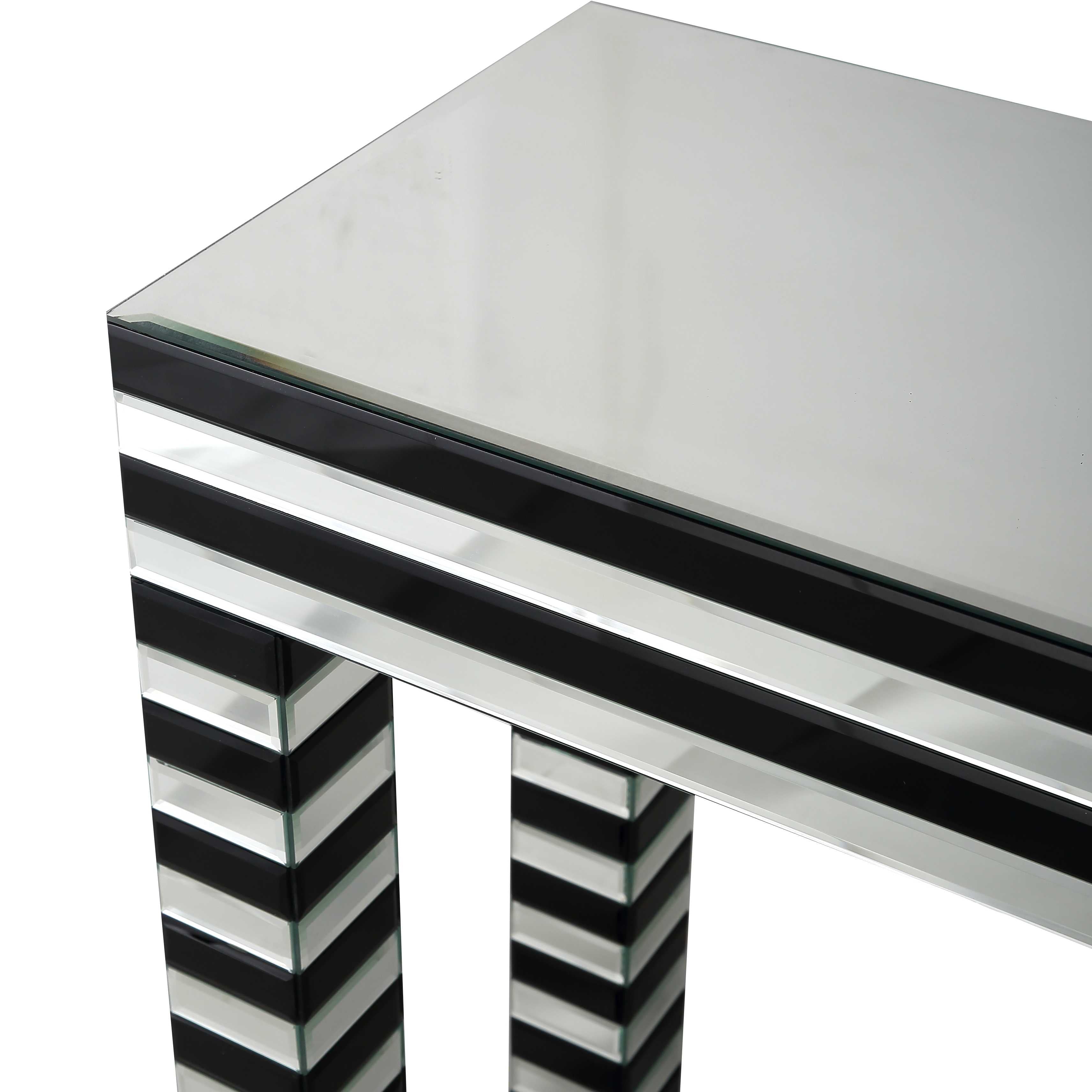 48" Silver and Black Mirrored Glass Console Table