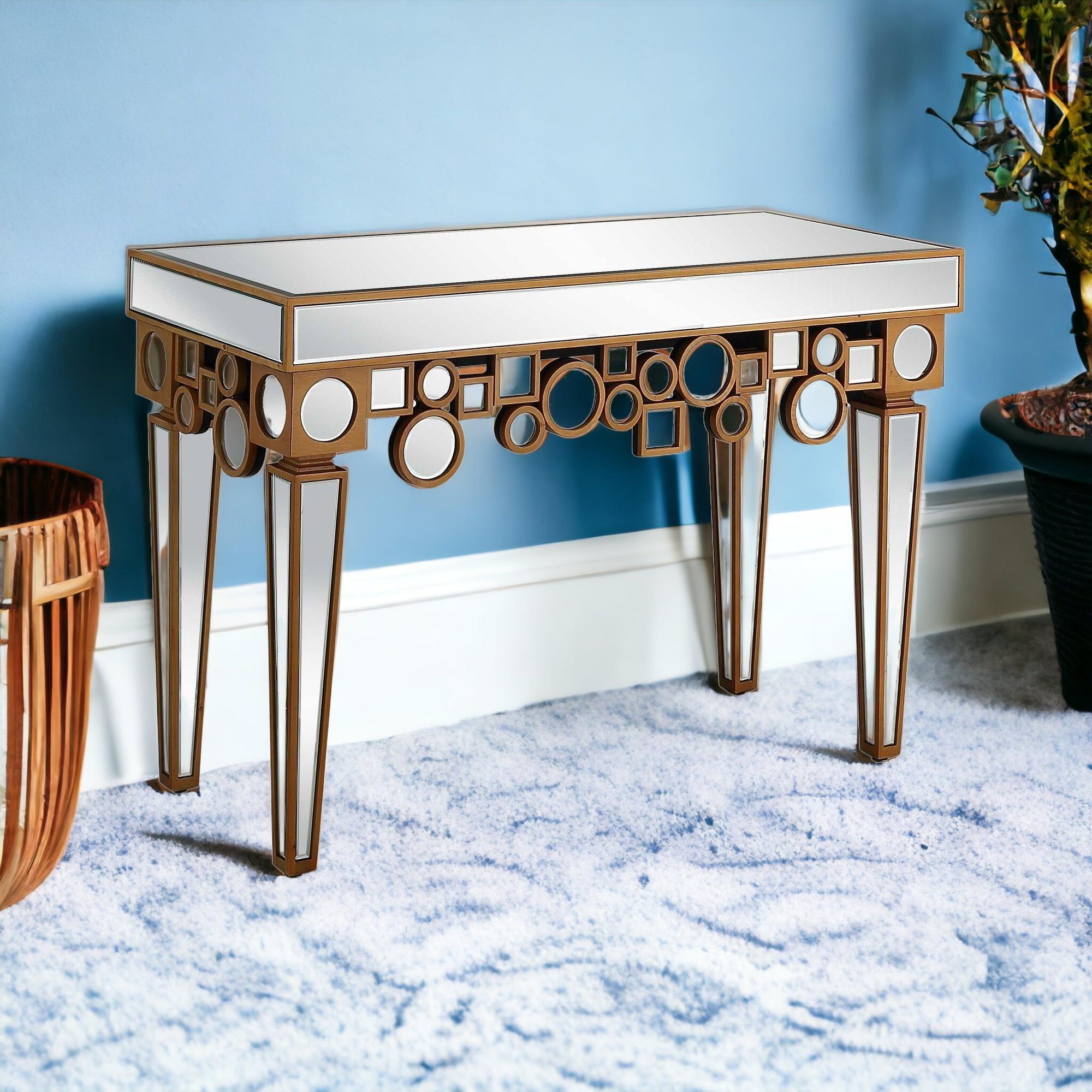 47" Silver and Gold and Silver Mirrored Glass Console Table