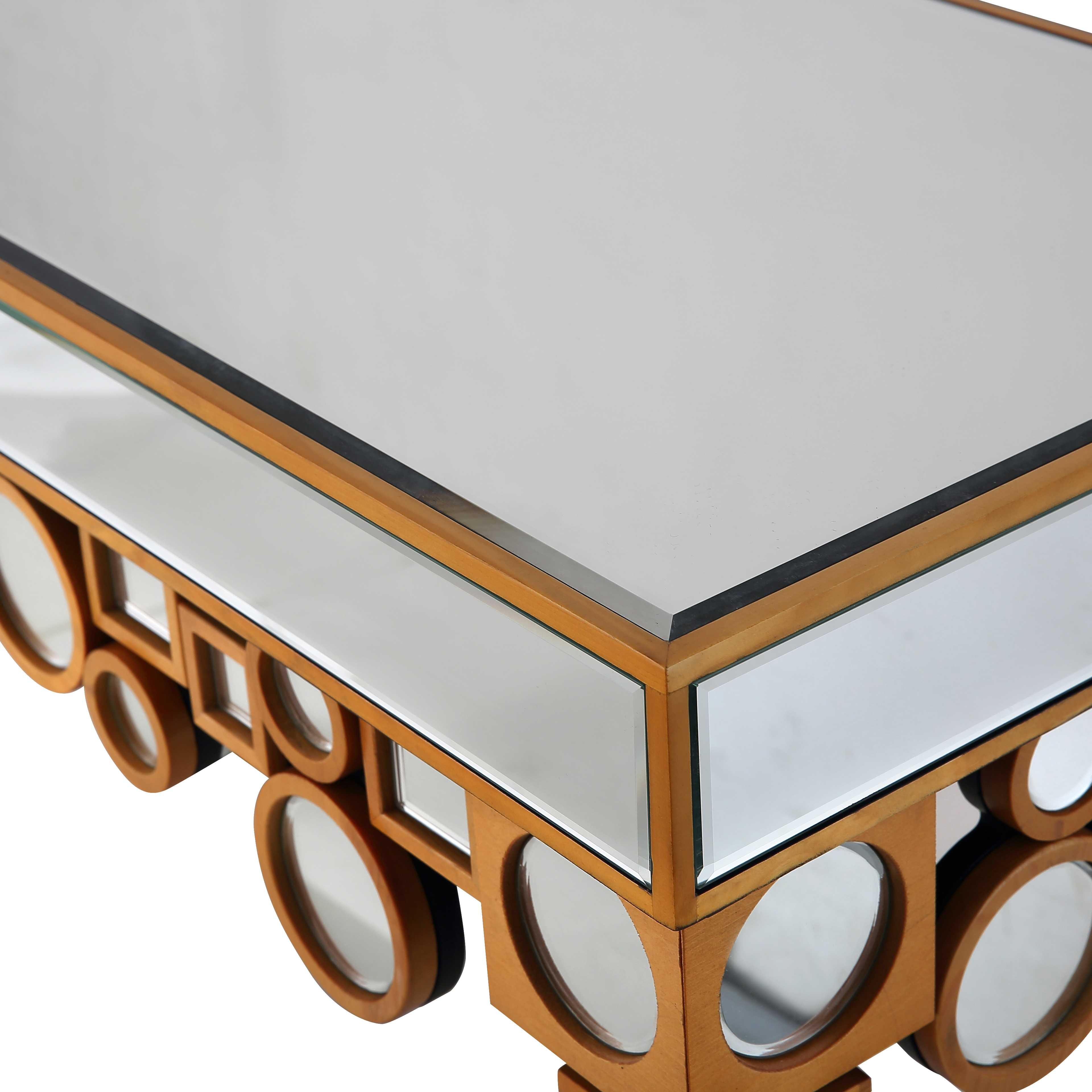 47" Silver and Gold and Silver Mirrored Glass Console Table