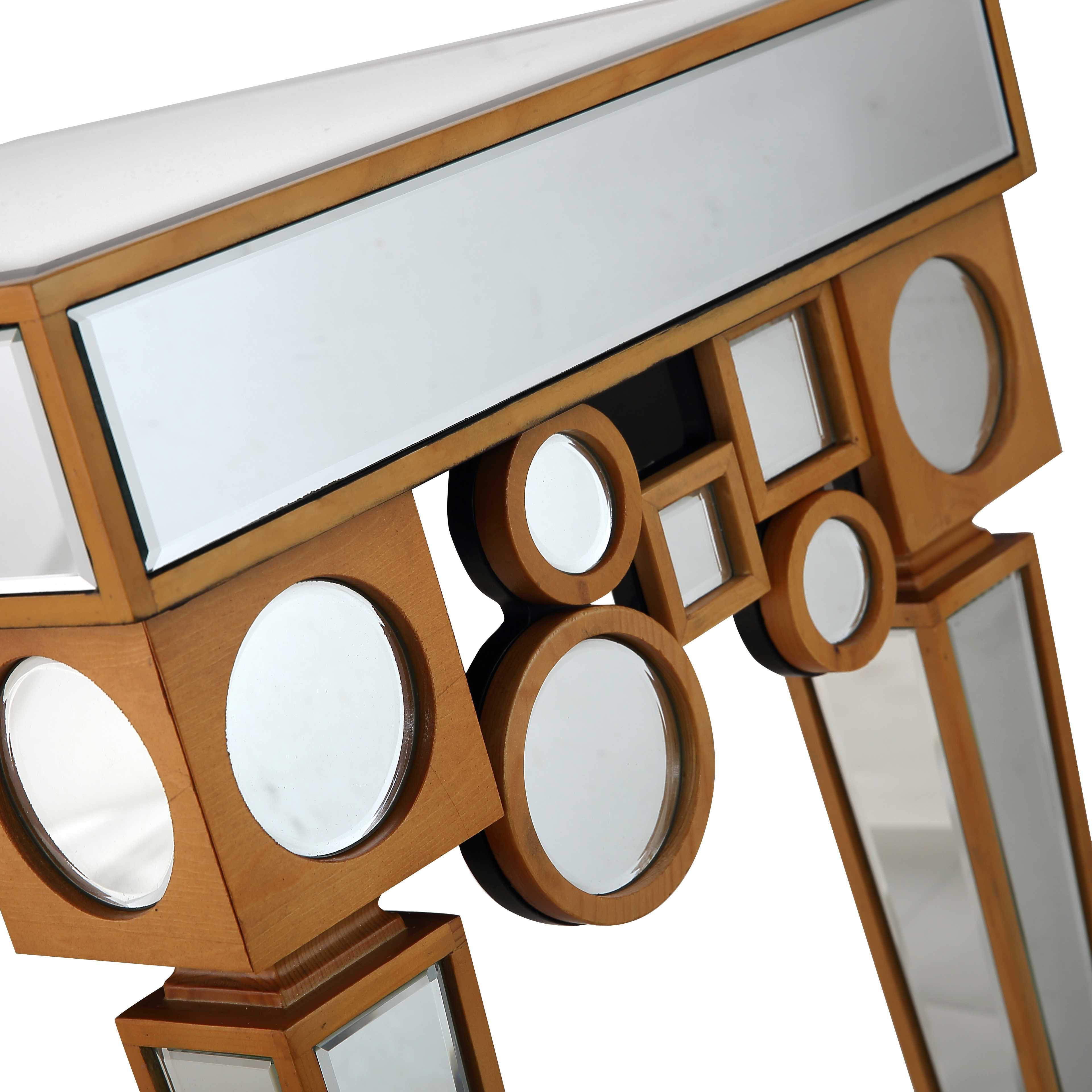 47" Silver and Gold and Silver Mirrored Glass Console Table