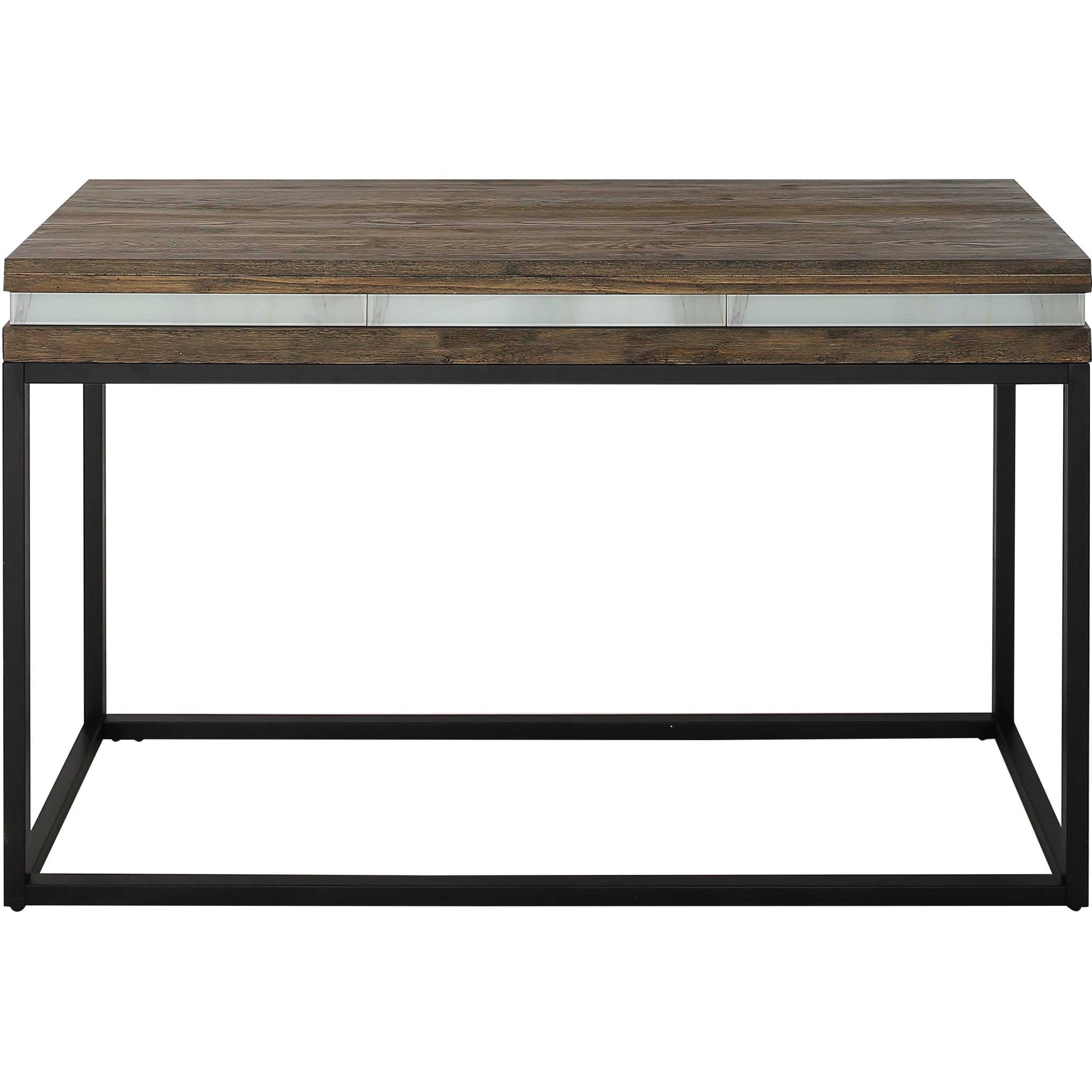 47" Brown White and Black Solid Wood And Faux Marble Sled Console Table
