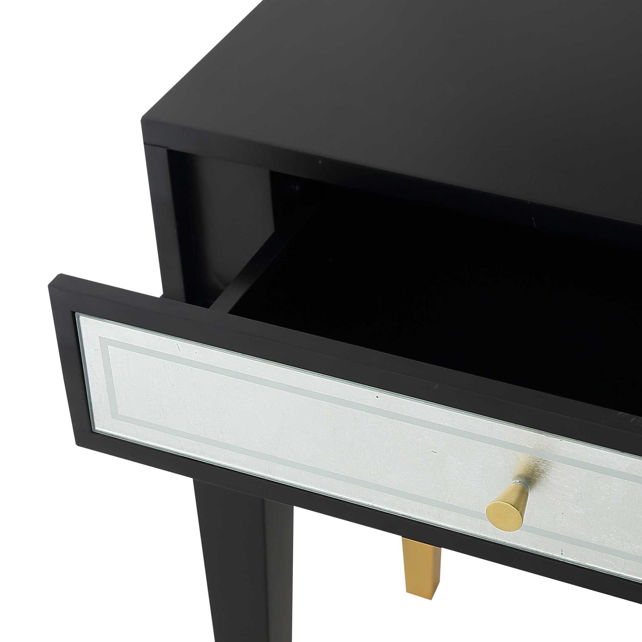 47" Black Silver and Gold Wood Console Table And Drawers