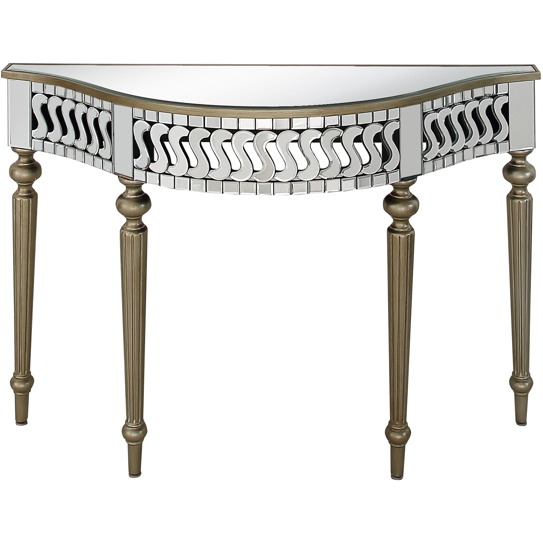 44" Silver and Gold Mirrored Glass Free Form Console Table
