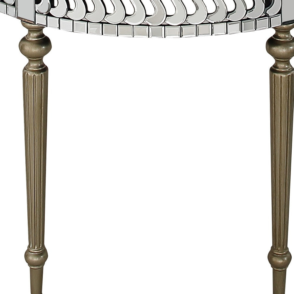 44" Silver and Gold Mirrored Glass Free Form Console Table