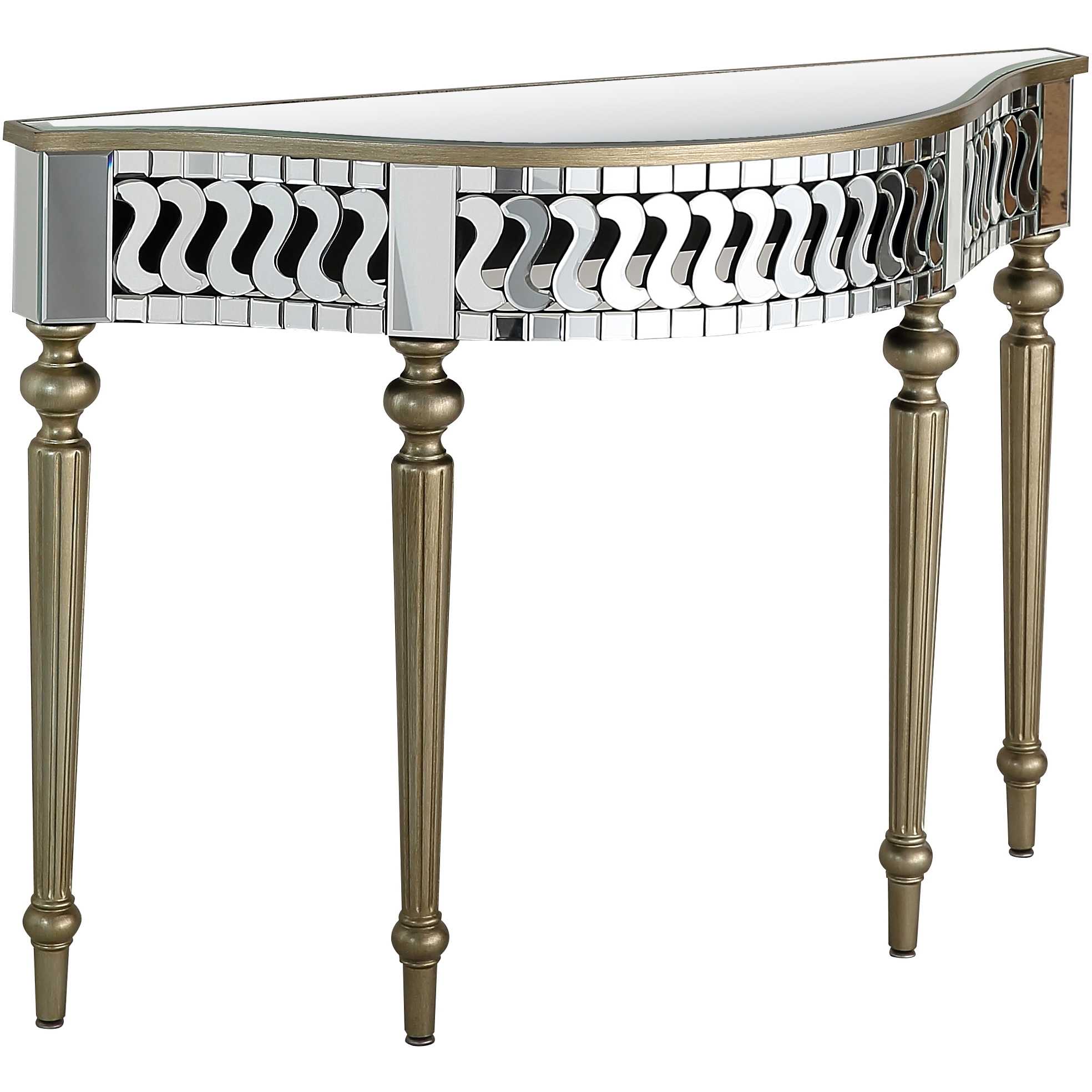 44" Silver and Gold Mirrored Glass Free Form Console Table