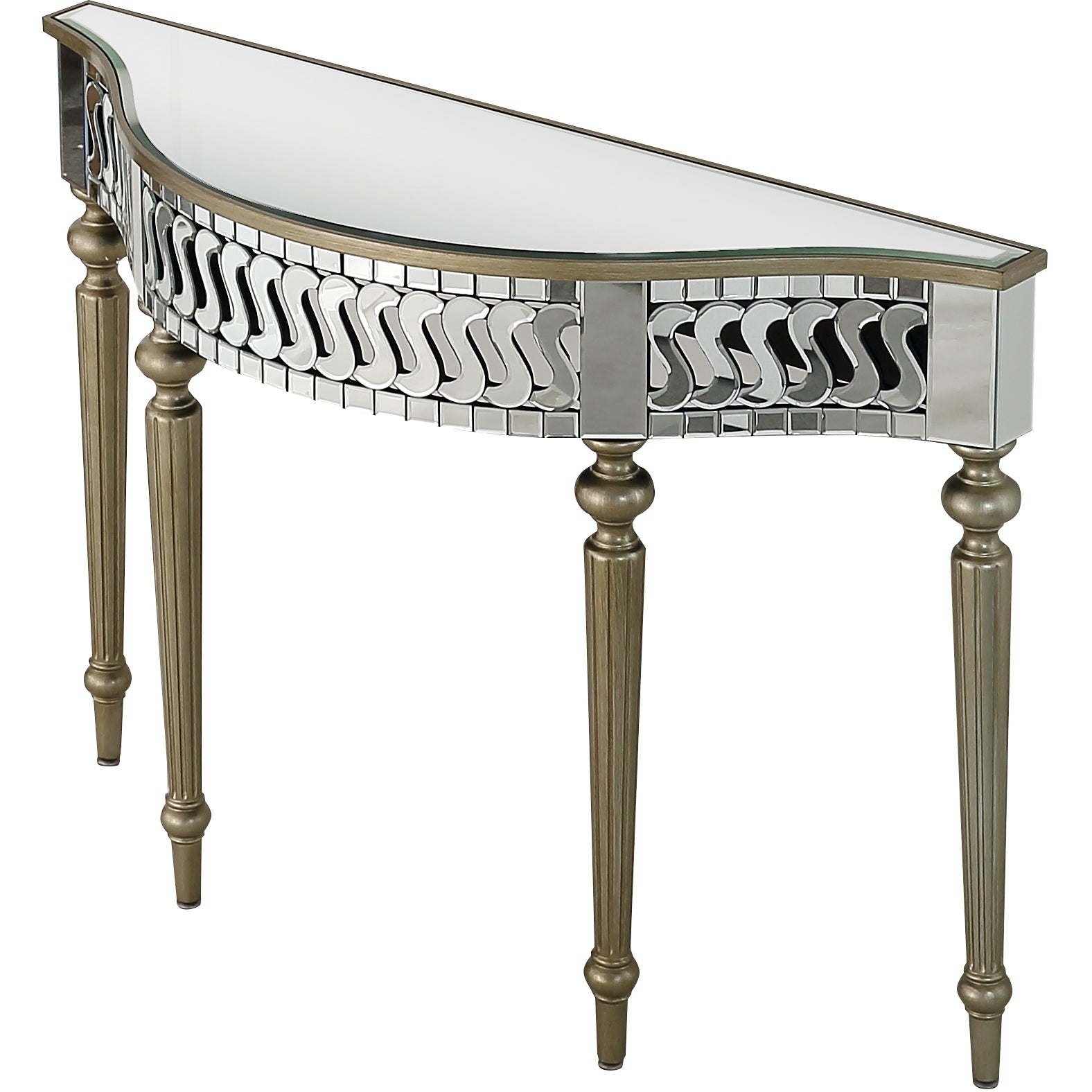 44" Silver and Gold Mirrored Glass Free Form Console Table