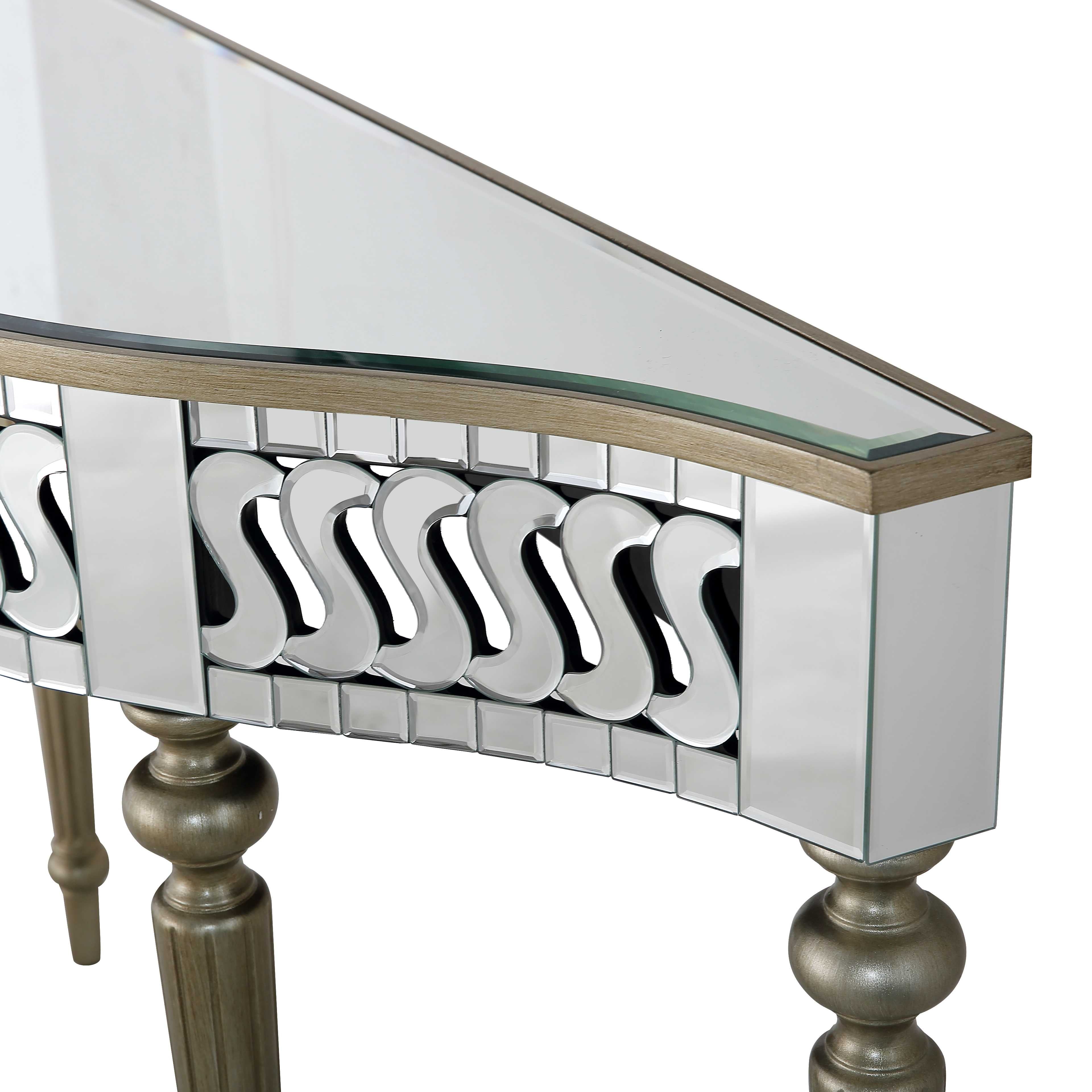 44" Silver and Gold Mirrored Glass Free Form Console Table