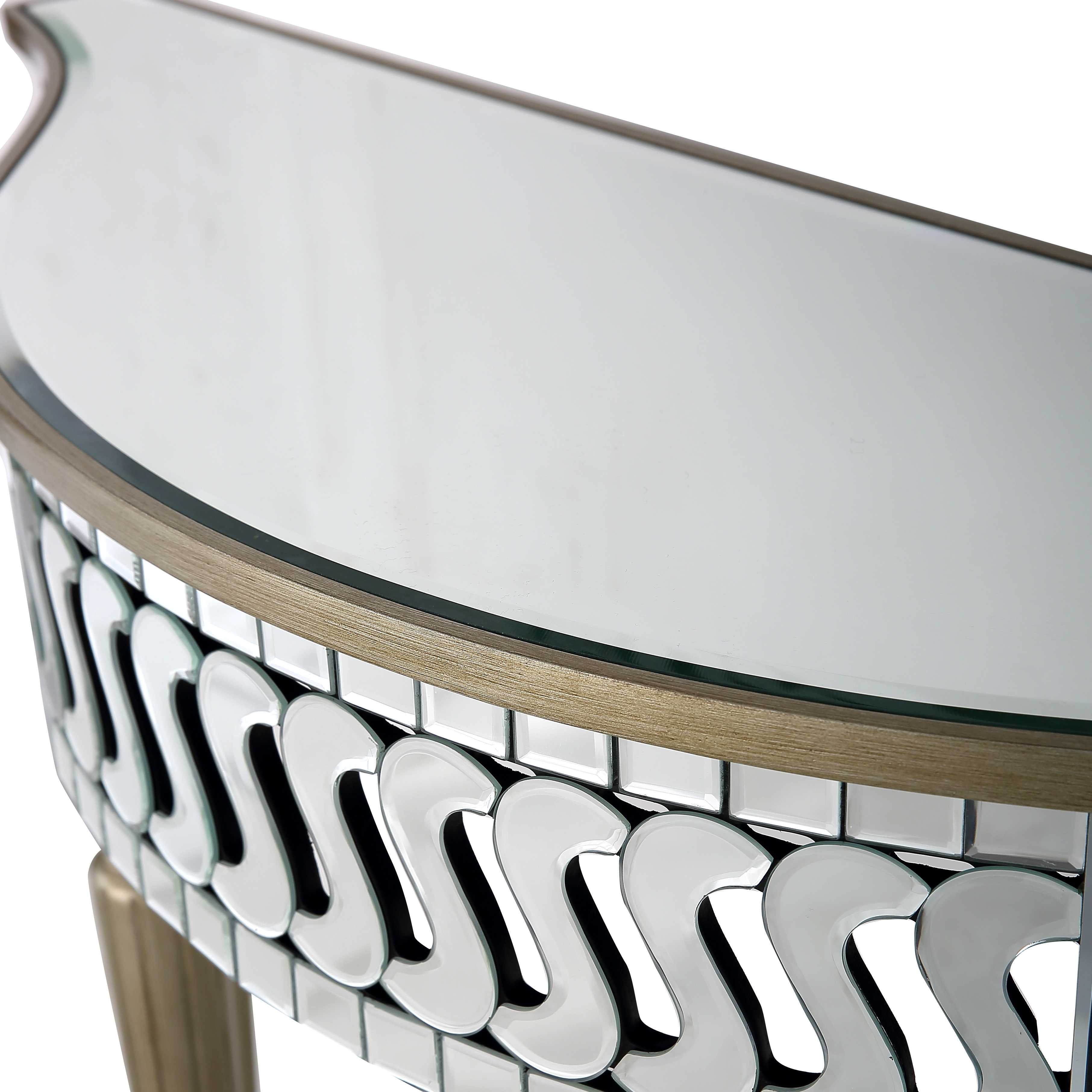 44" Silver and Gold Mirrored Glass Free Form Console Table