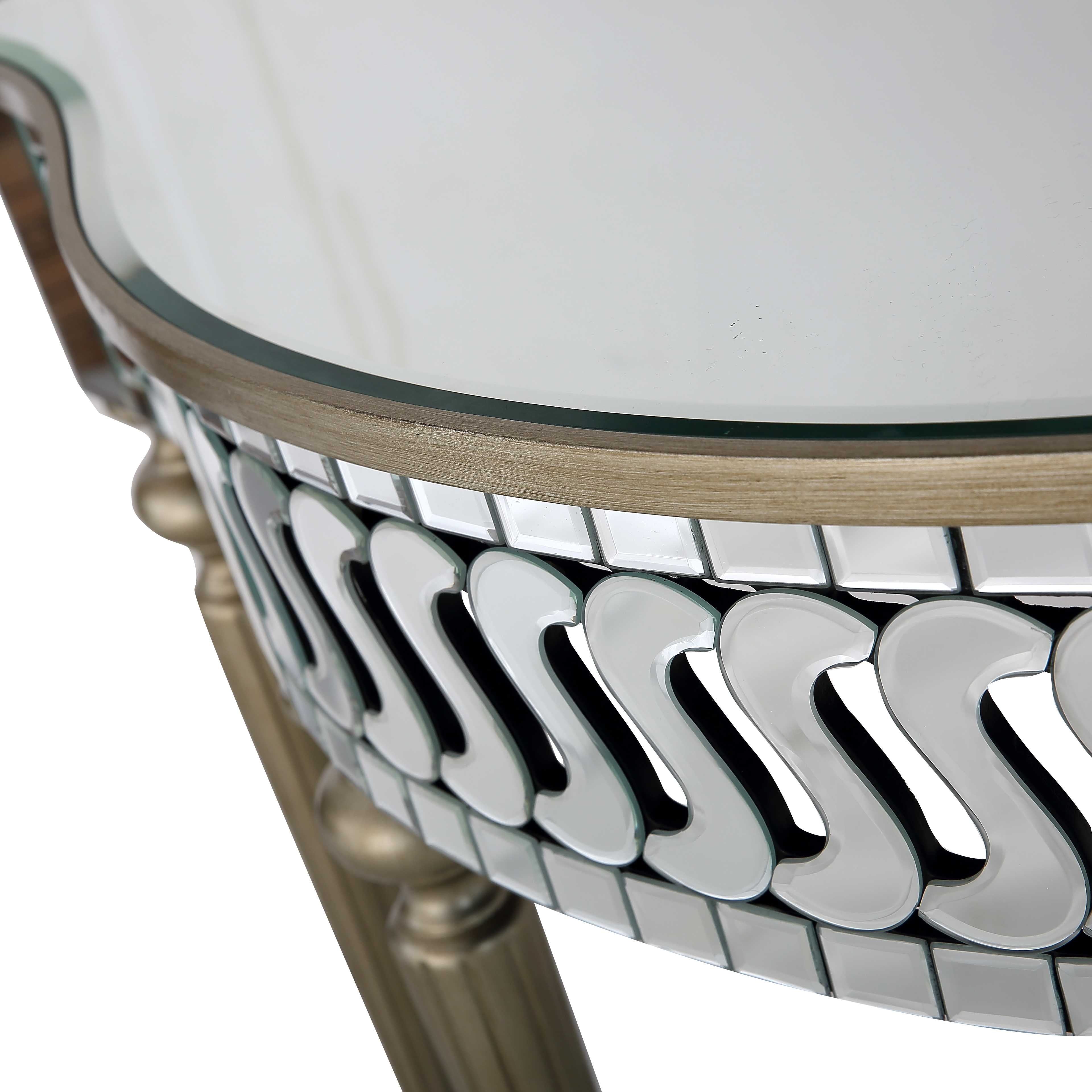 44" Silver and Gold Mirrored Glass Free Form Console Table
