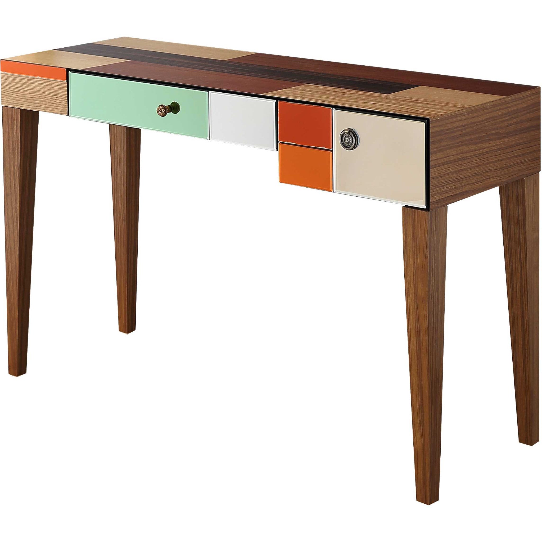 51" Wood Brown and Brown Mirrored Console Table With Storage