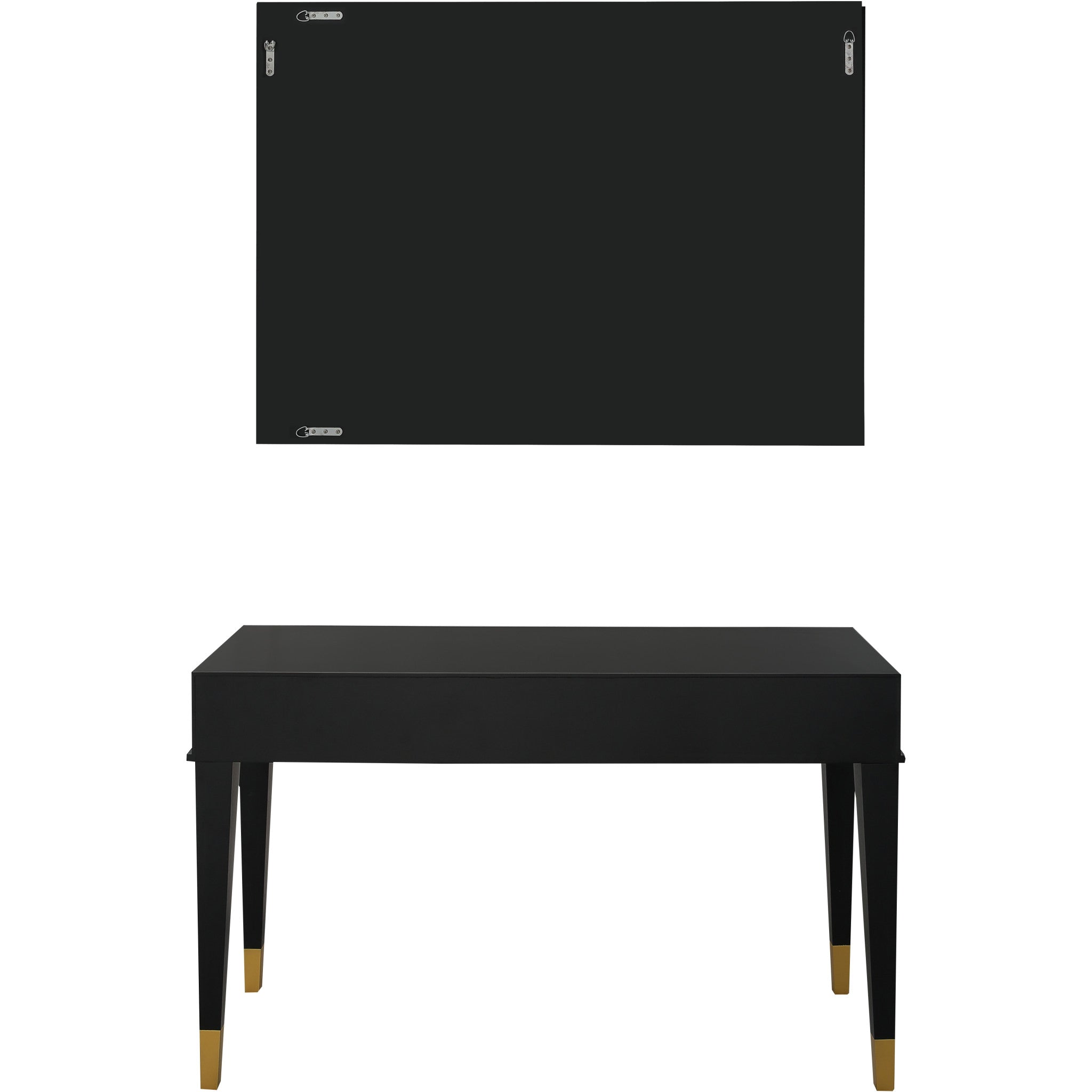 47" Black And Silver Mirrored Wood And Glass Console Table With Two Drawers