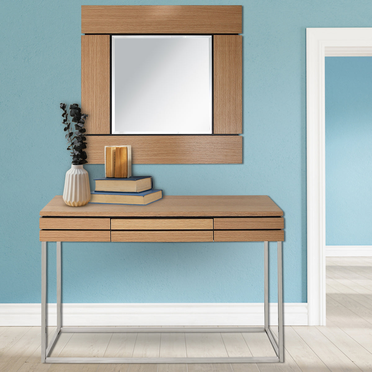 47" Brown and Silver Wood Frame Console Table With Drawer