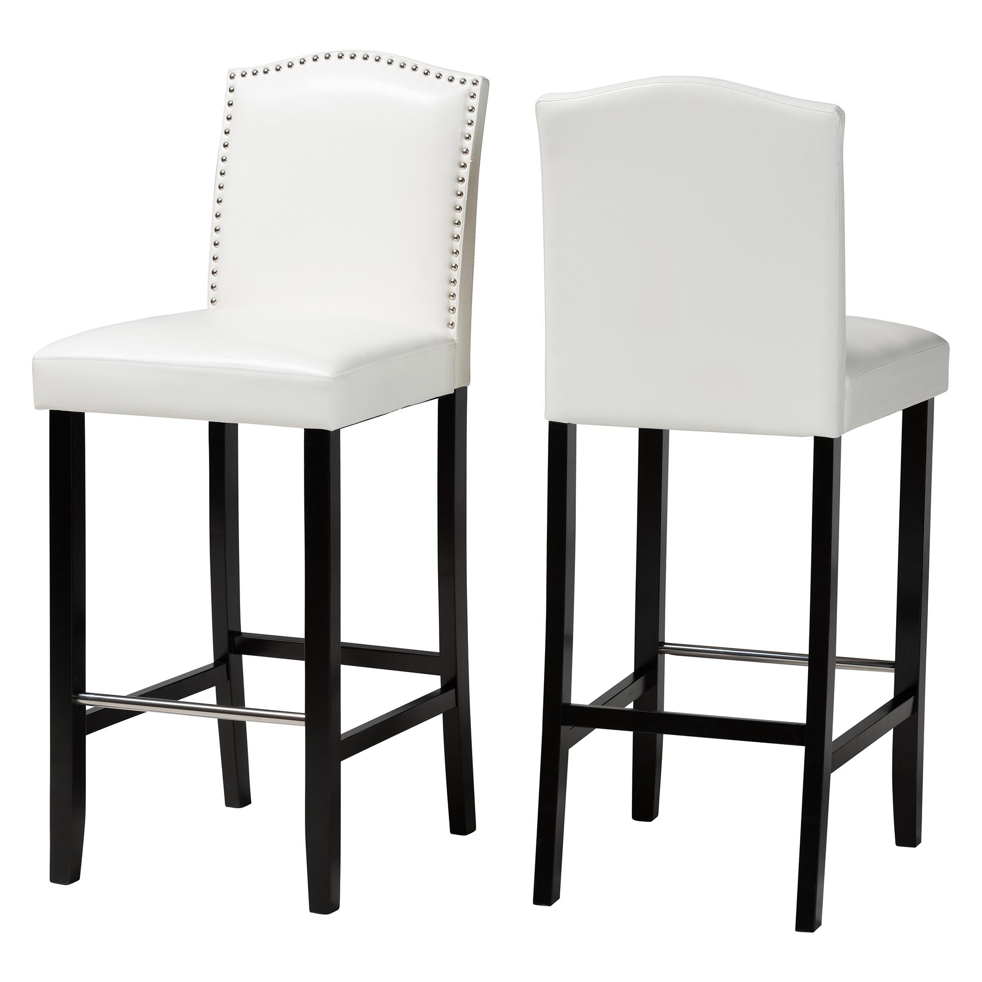 Baxton Studio Libra White Modern Bar Stool with Nail Head Trim (Set of 2)