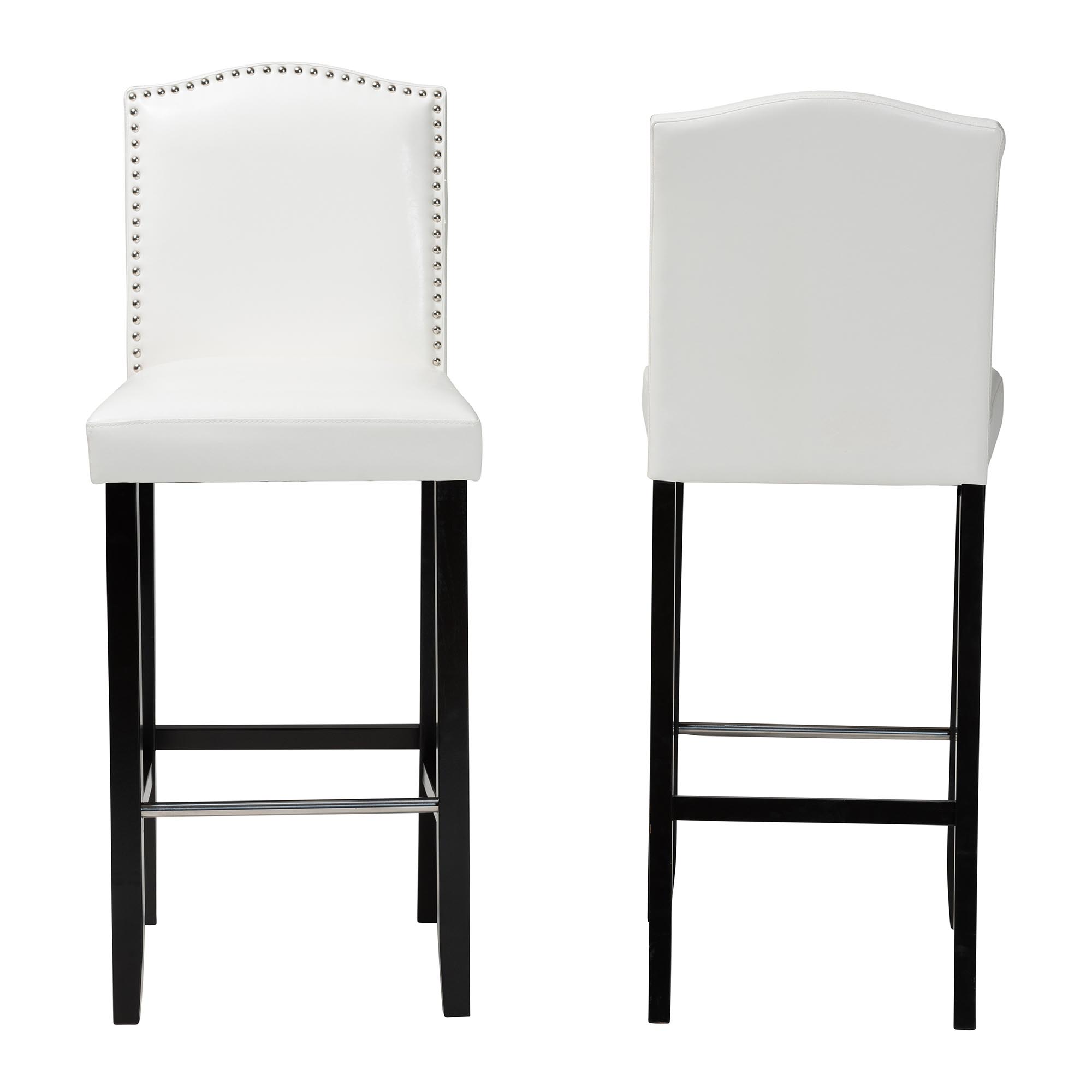 Baxton Studio Libra White Modern Bar Stool with Nail Head Trim (Set of 2)