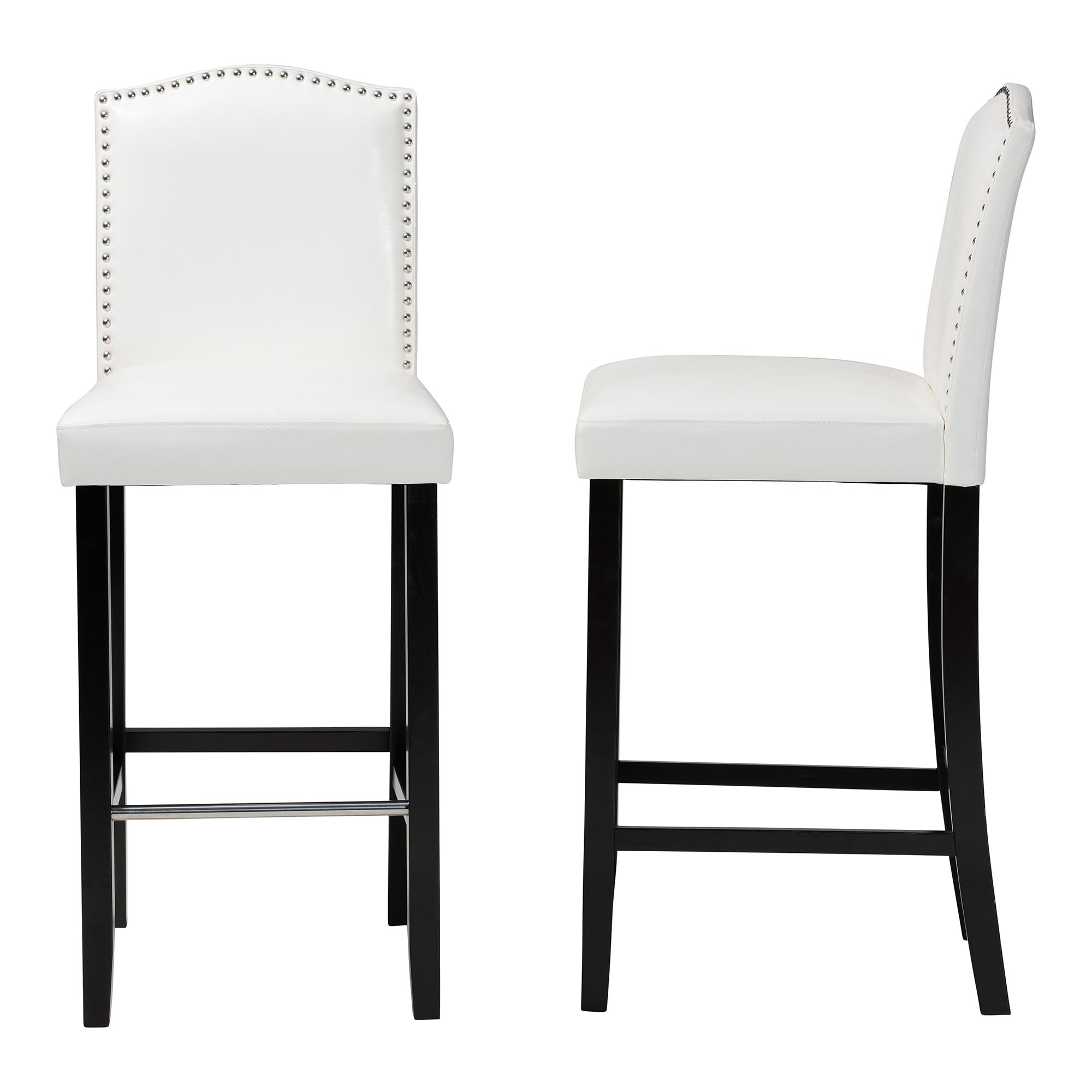 Baxton Studio Libra White Modern Bar Stool with Nail Head Trim (Set of 2)