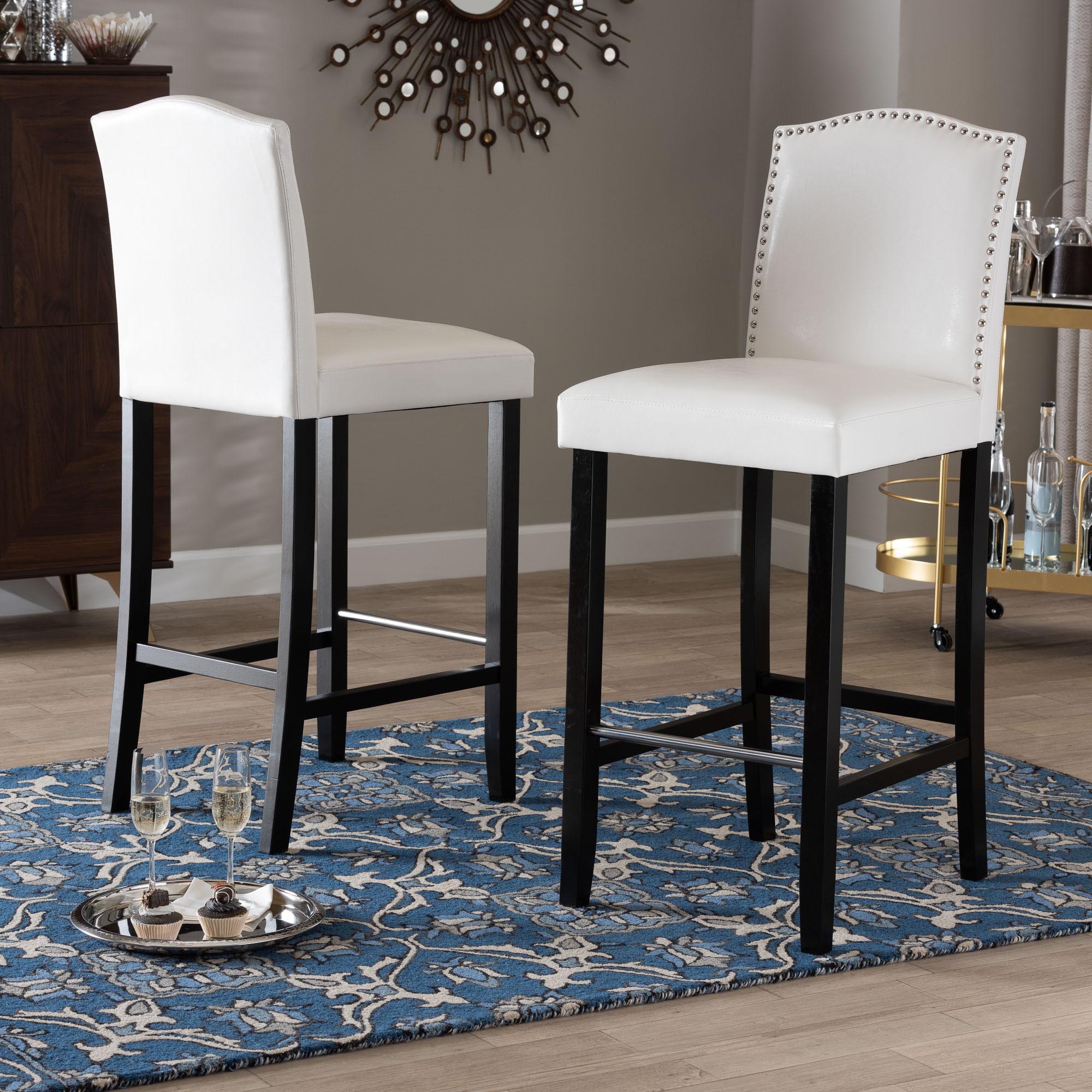 Baxton Studio Libra White Modern Bar Stool with Nail Head Trim (Set of 2)