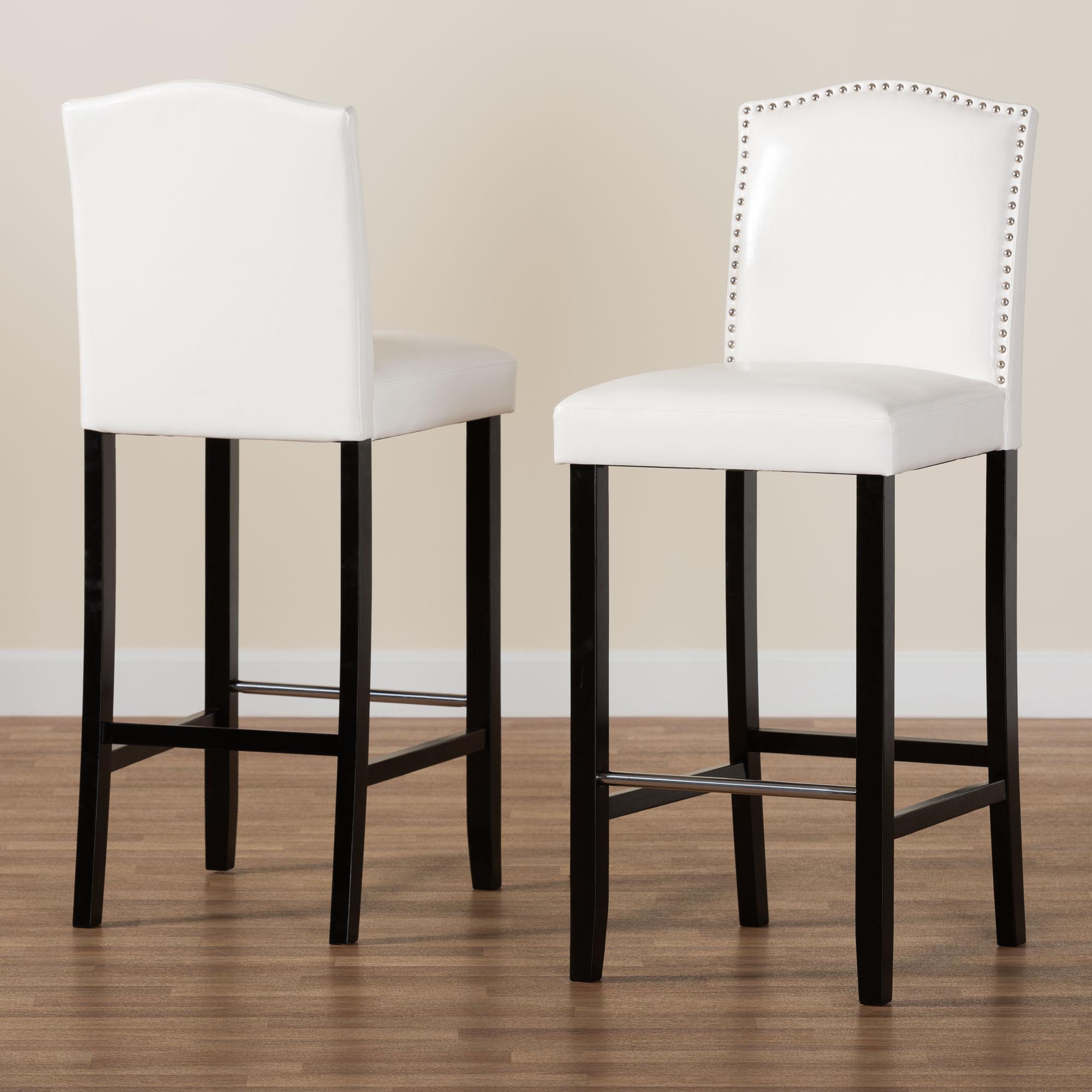 Baxton Studio Libra White Modern Bar Stool with Nail Head Trim (Set of 2)