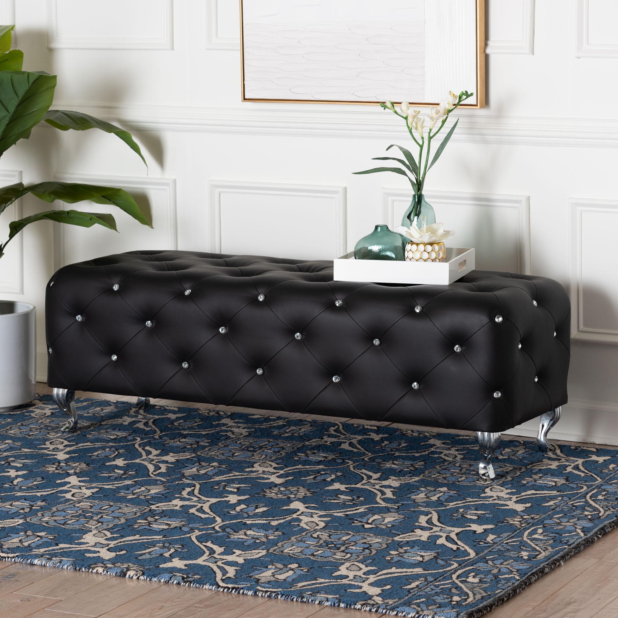 Baxton Studio Stella Crystal Tufted Black Modern Bench